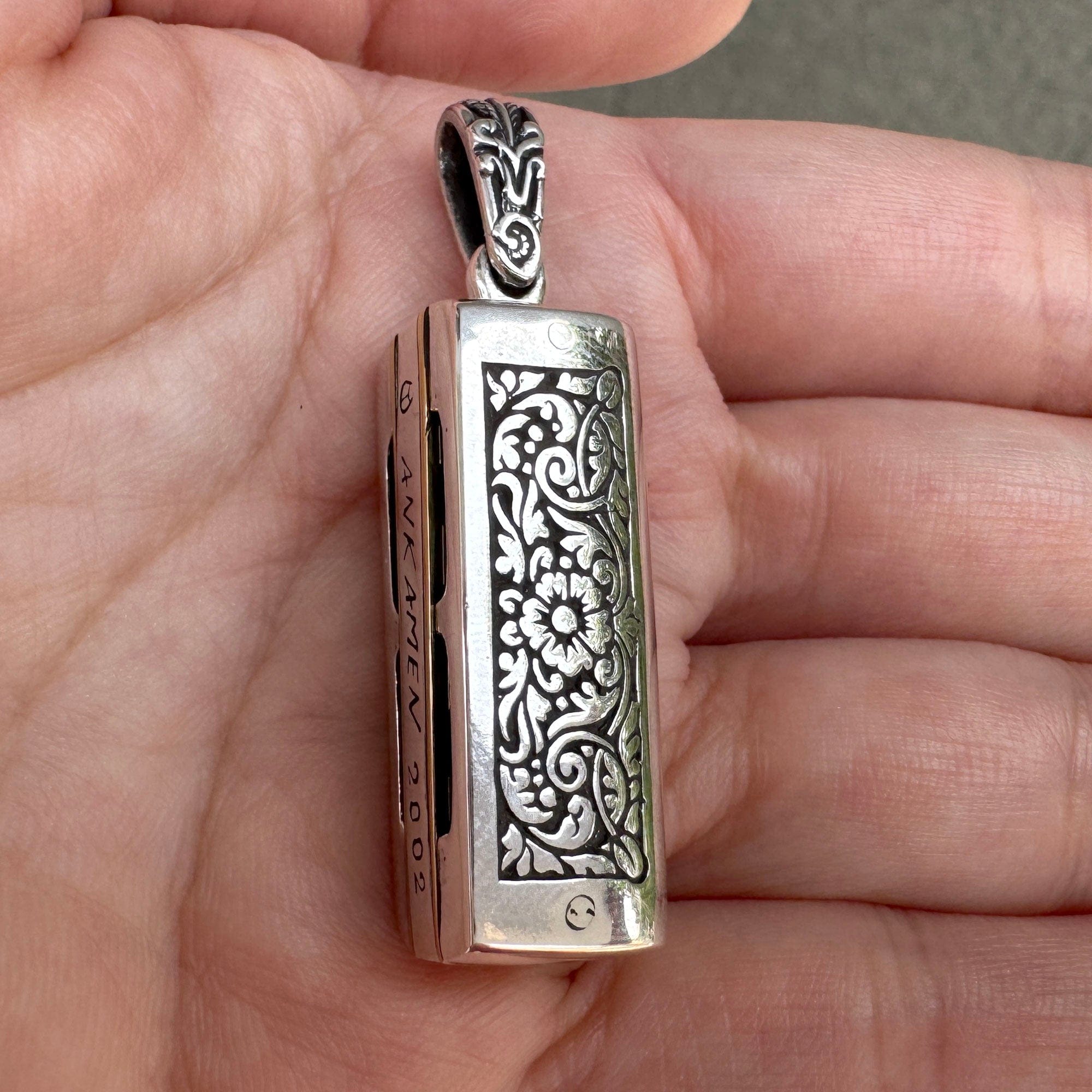 Japanese Demon Flower Harmonica Pendant - 925 Sterling Silver Necklace for Men & Women | Perfect for Gothic Fashion, Music Lovers & Unique Gift Giving