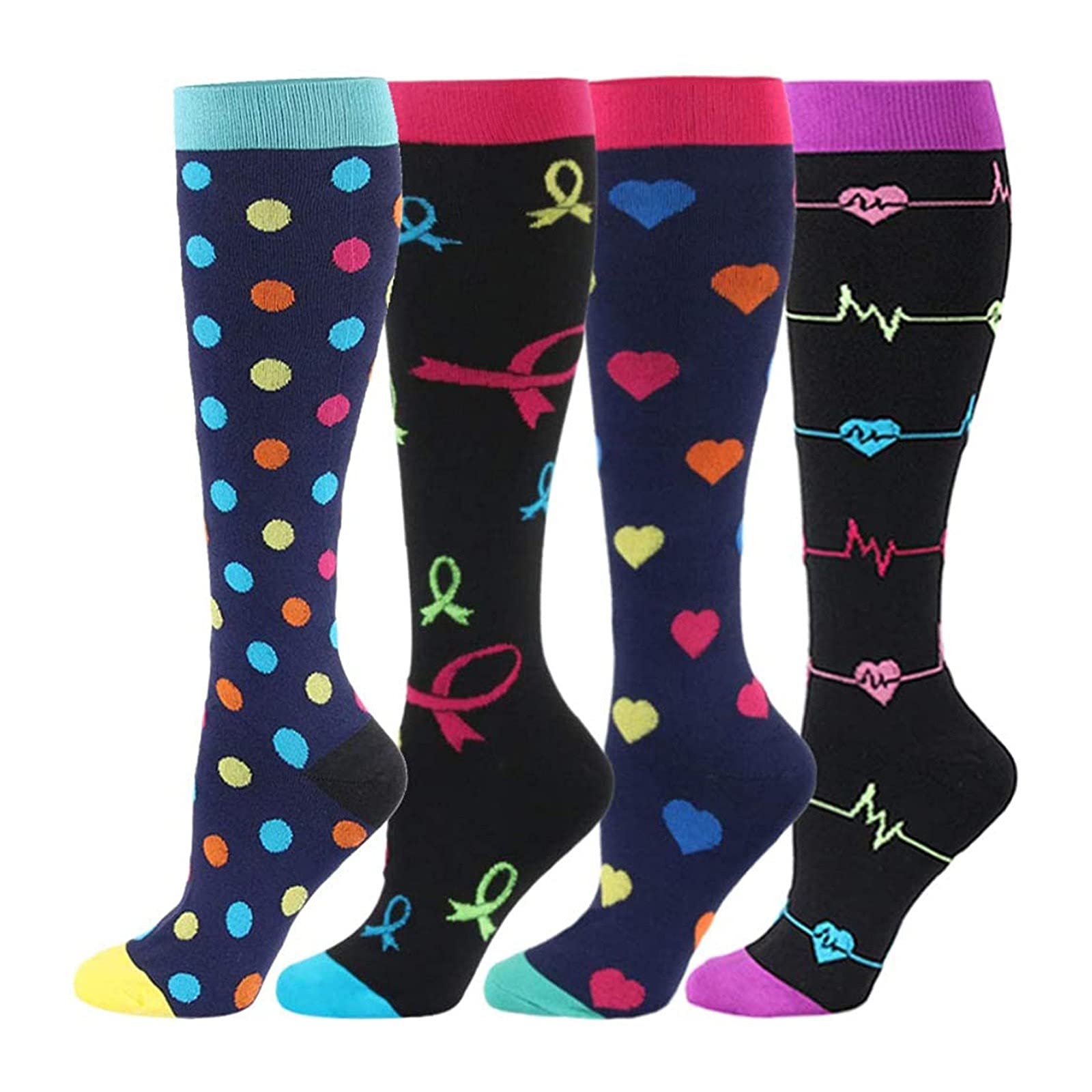 Women's & Men's Long Compression Socks for Sports - Unisex Calf High Athletic Socks (Black, One Size) - Perfect for Running, Hiking & Workout Recovery