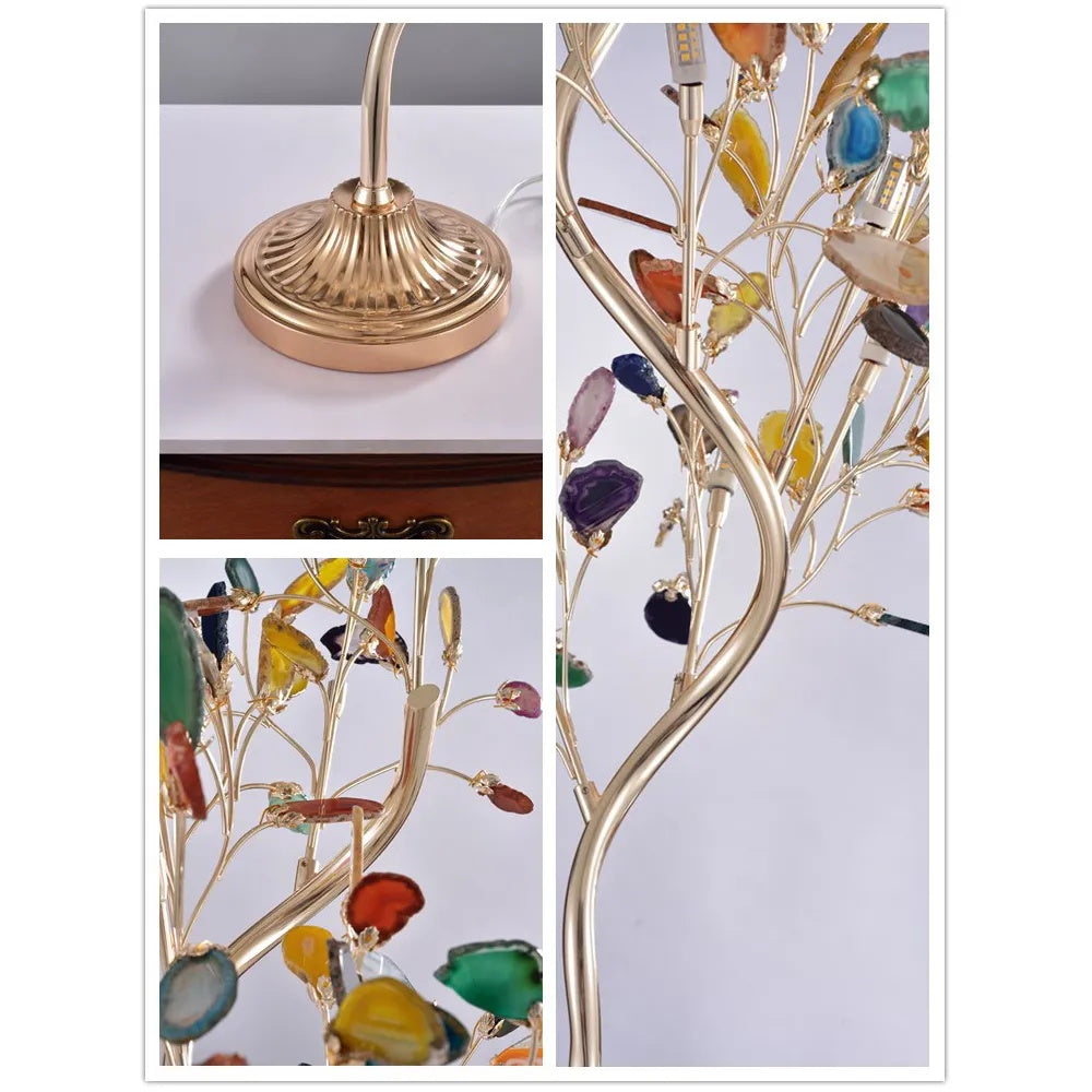 Modern Agate Floor Lamp with Wood Base - Natural Stone Decor for Living Room, Bedroom & Office - Warm Ambient Lighting for Home & Workspace
