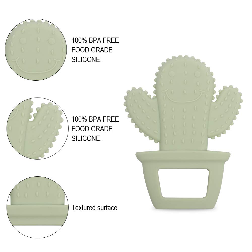 Organic Baby Silicone Teether & Sensory Chew Toys - BPA Free, Soft Infant Teething Pain Relief - Freezer Safe Food Grade Silicone - Perfect Shower Gift for Boys & Girls (Cactus) - Ideal for Soothing Sore Gums During Teething & Sensory Development