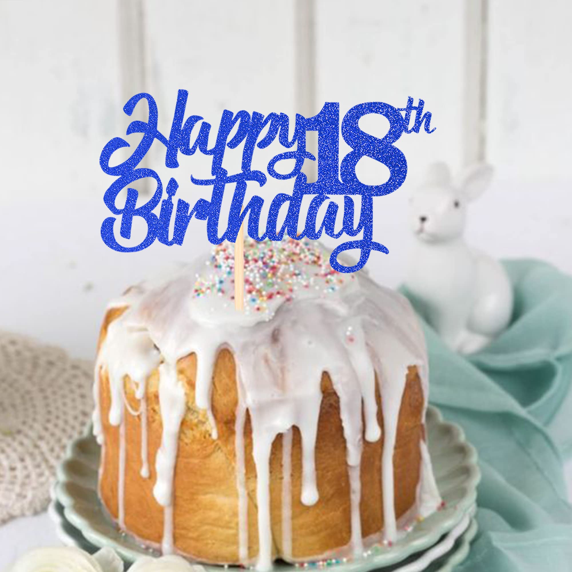 1 Pack Glitter 18th Birthday Cake Topper - Cheers to 18 Years Old Cake Decorations for 18th Birthday Party Supplies (Blue) - Perfect for Milestone Celebrations & Theme Parties