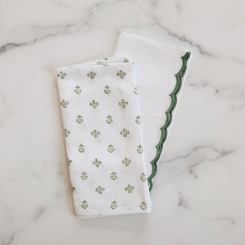 Handmade Block Printed Linen Napkin Set - Eco-Friendly Green Cotton Table Linens for Dinner Party, Wedding & Home Decor