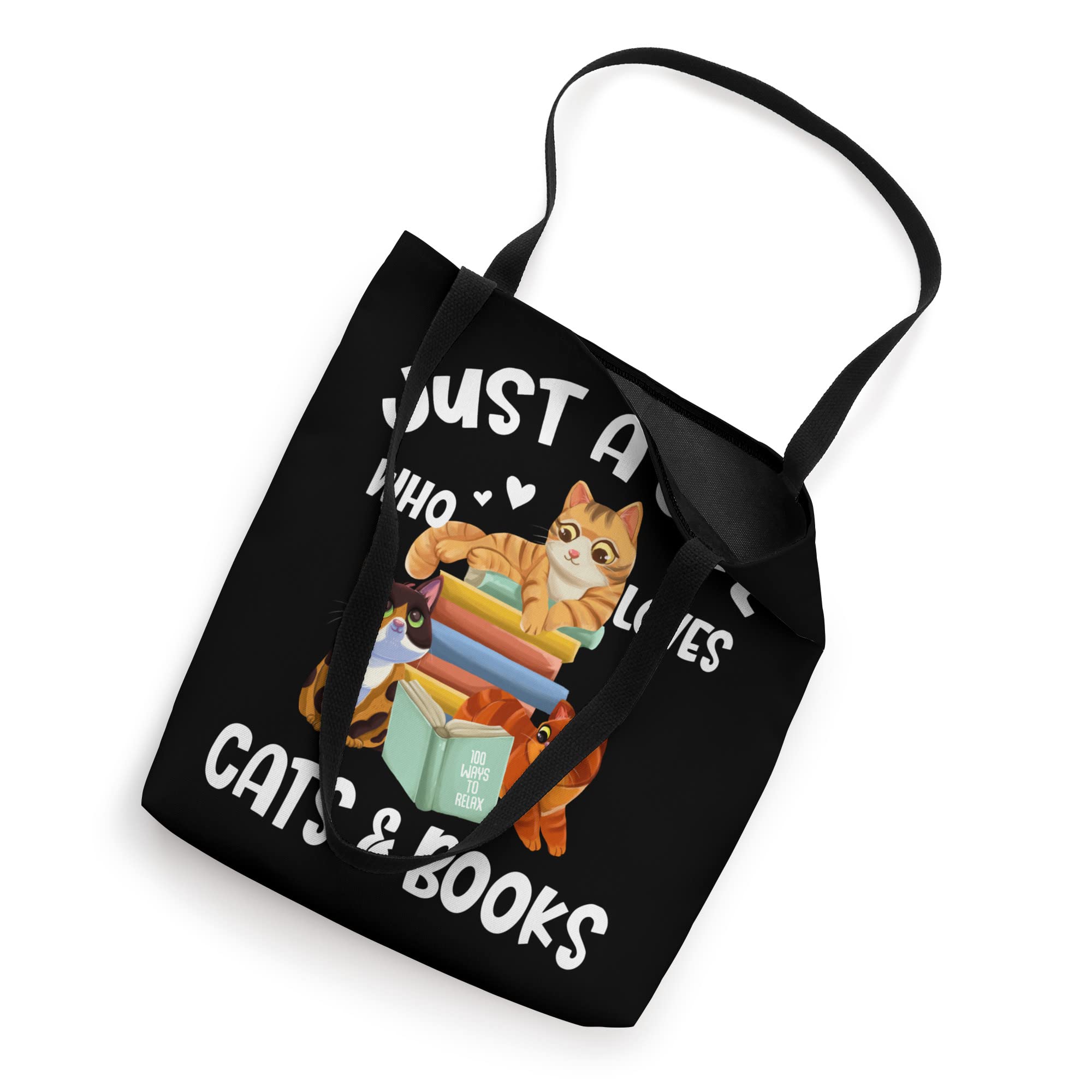 Just A Girl Who Loves Cats & Books Tote Bag - Cute Library Book Tote for Cat Lovers - Perfect for Bookstore Trips, Coffee Dates & Cat Cafe Visits