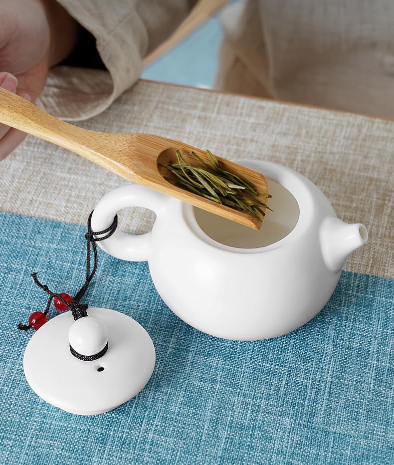 Premium Bamboo GongFu Tea Set - Tea Scoop, Tongs, Tea Needle & Funnel in Square Canister | Traditional Chinese Tea Ceremony Tools for Home & Office Tea Brewing