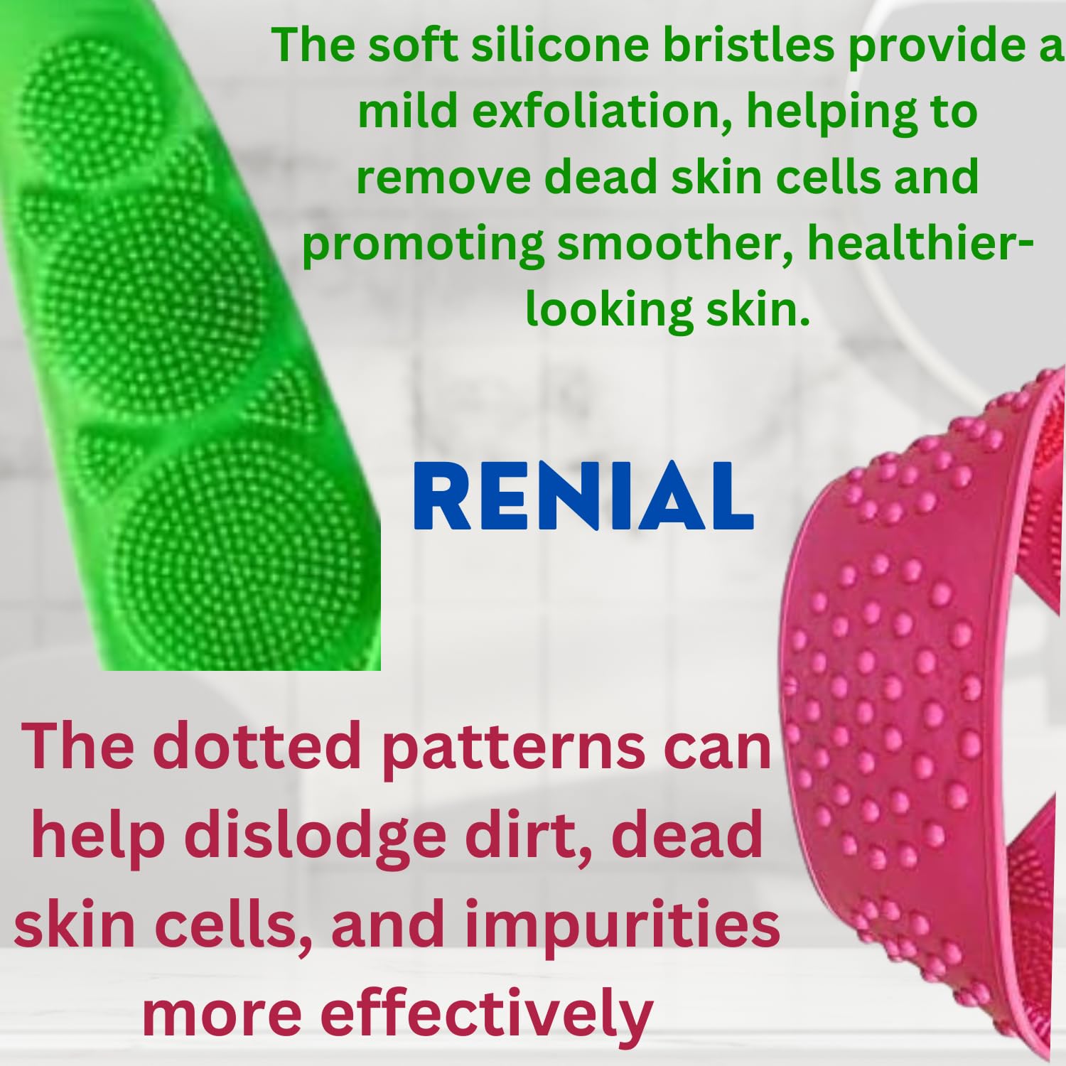 RENIAL® Double-Sided Silicone Body Scrubber - Exfoliating Brush for Deep Skin Cleaning & Dead Skin Removal - Shower Massage Belt - Easy to Clean (1 Pack) - Perfect for Daily Shower Routine & Spa-Like Exfoliation