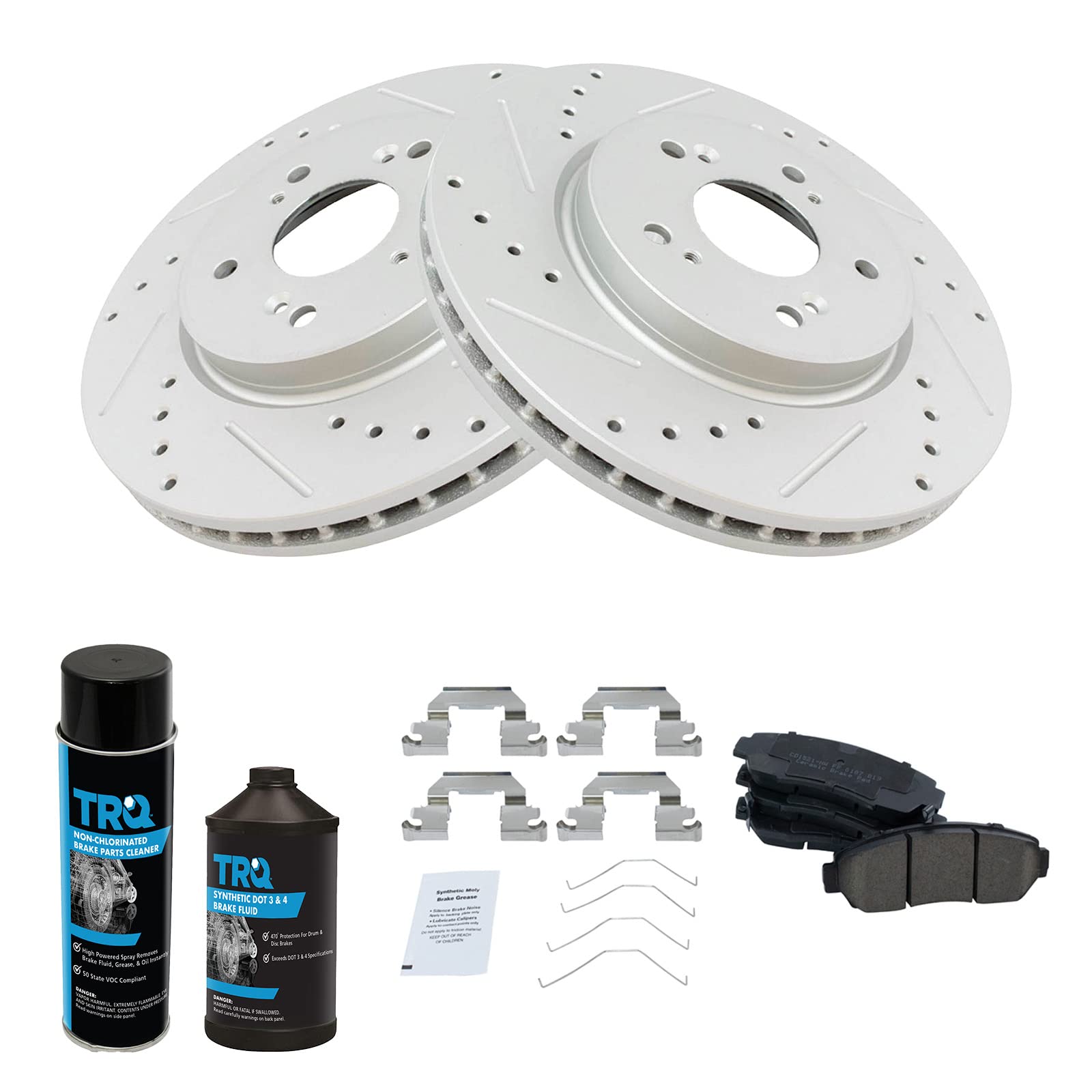 TRQ Front Performance Brake Pad & Rotor Kit - Ceramic Premium G-Coated - Compatible with 2011 Honda Accord Crosstour, 2012-2016 CR-V, 2012-2015 Crosstour - Smooth Braking for City Driving & Highway Commuting