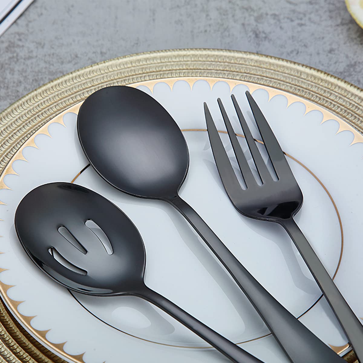 Premium 12-Piece Stainless Steel Serving Utensil Set - Includes 2 Serving Spoons, 2 Slotted Spoons, 2 Forks, Cake Server, Butter Knife & Tongs - Dishwasher Safe for Parties, BBQs & Dinner Hosting