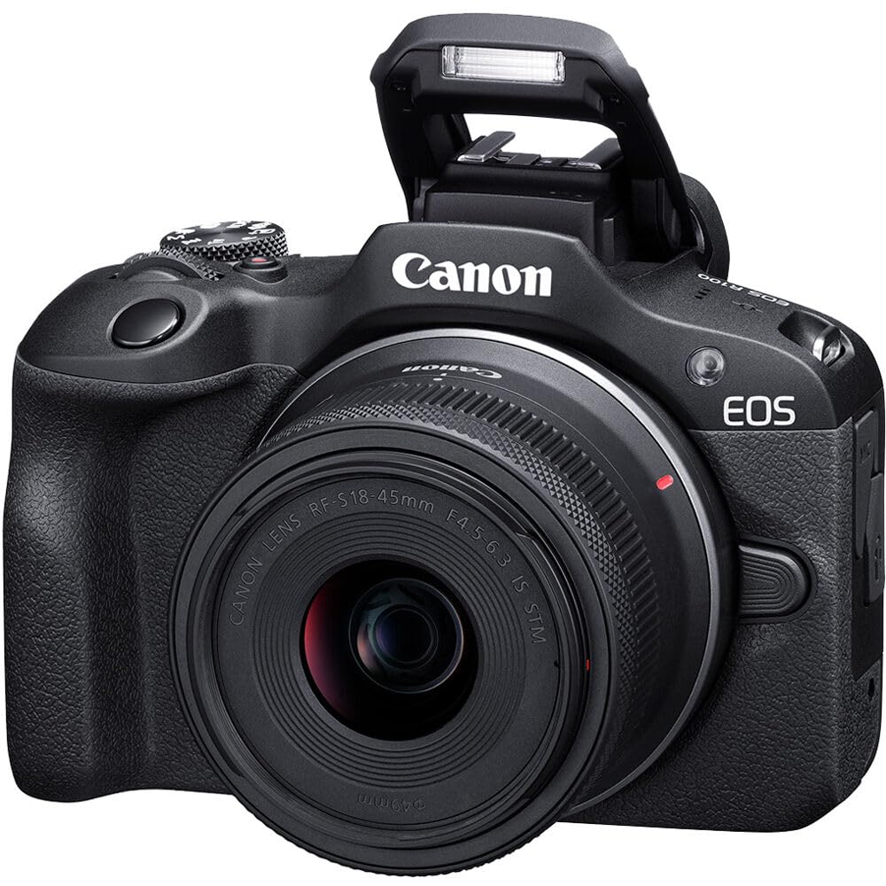 Canon EOS R100 Mirrorless Digital Camera with RF-S 18-45mm Lens Kit | Includes Camera Bag, 64GB SD Card, Extra Battery, Charger, Tripod & Cleaning Kit | Perfect for Travel Photography, Vlogging & Content Creation