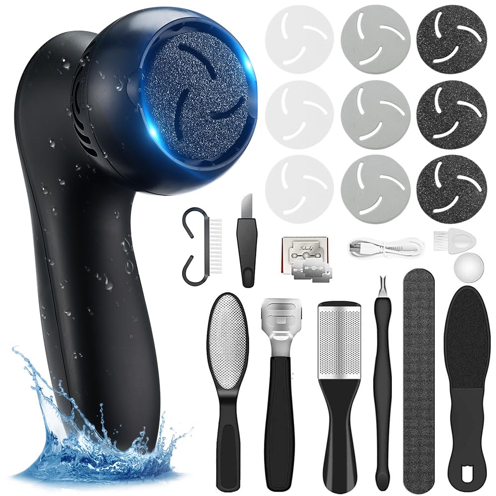 Electric Callus Remover for Feet - Rechargeable Cordless Pedicure Tool with 9 Attachments, IPX7 Waterproof, LCD Display | Dead Skin Remover, Foot File & Grinder for Smooth Heels | Perfect for Home Pedicure & Foot Care Routine