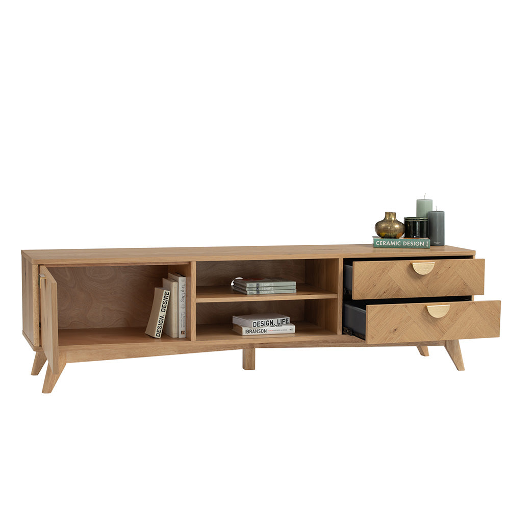 LOFTUS 180cm Oak Entertainment TV Stand - Modern TV Console for Living Room, Bedroom & Home Theater - Durable Oak Wood Media Center with Storage Shelves