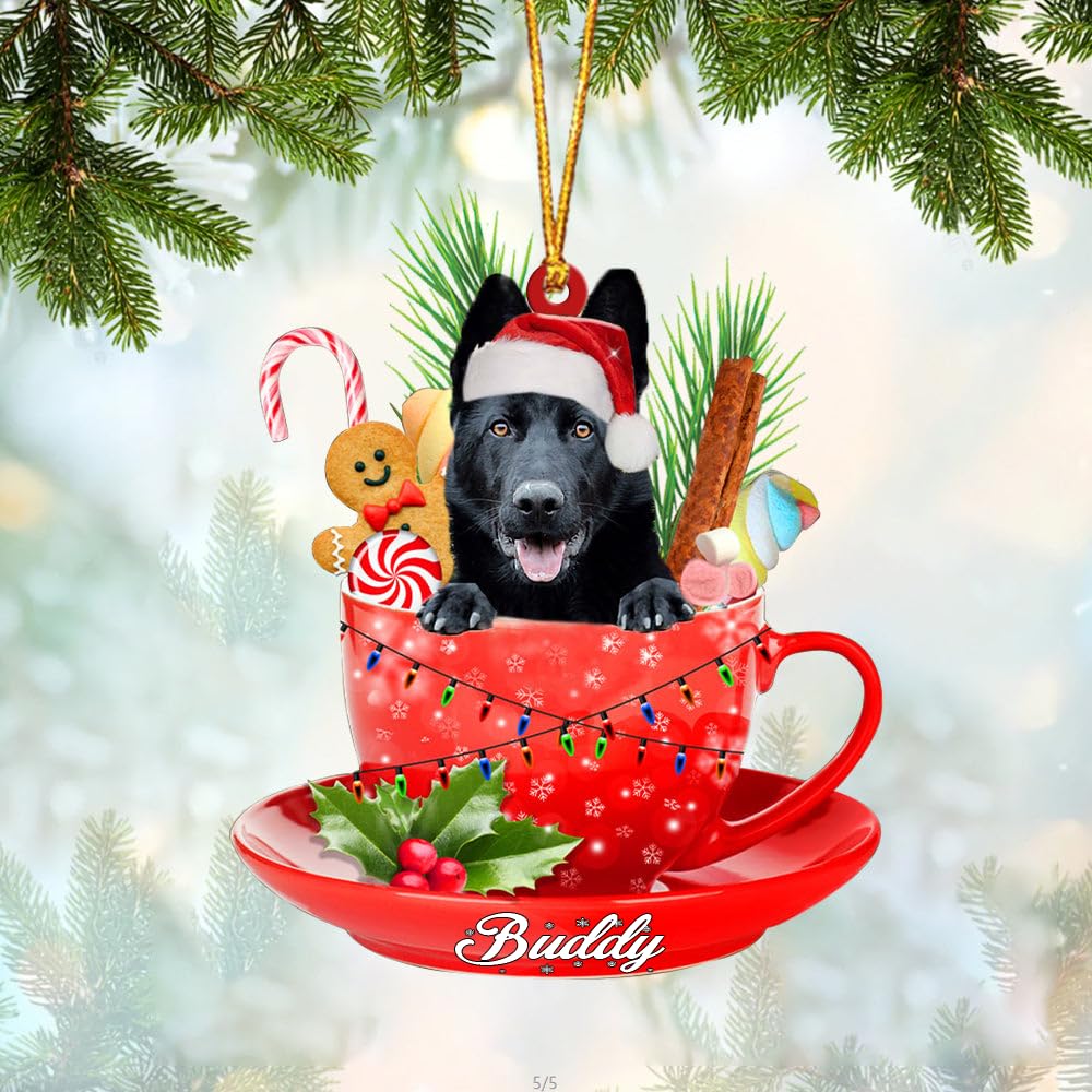 Custom Black German Shepherd Dog Acrylic Christmas Ornament - Personalized Pet Cup Decor for Tree & Holiday Gifts 2023 | Perfect Present for Dog Lovers & Christmas Decorations | Great for Home, Office, or as Special Holiday Keepsake