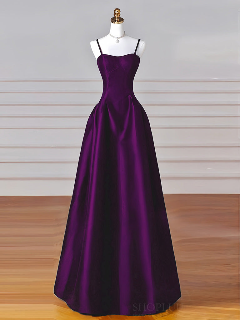 Elegant Dark Purple Satin A-Line Long Prom Dress - Formal Evening Gown for Homecoming, Ball, and Special Occasions