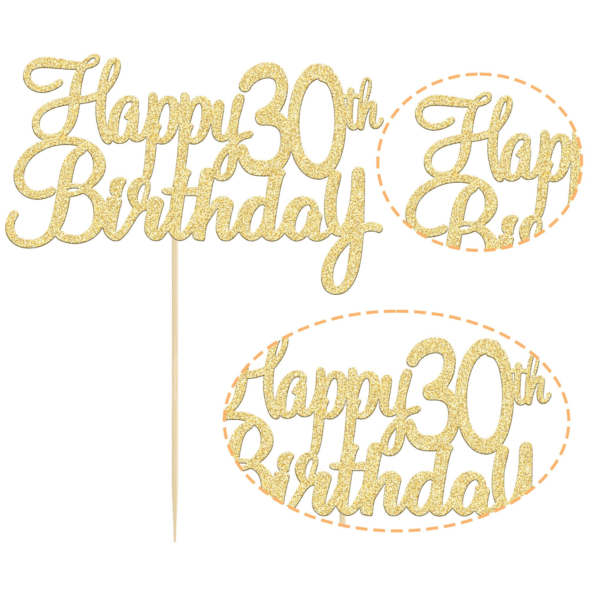 Happy 30th Birthday Cake Topper - Gold Glitter 30 Cupcake Toppers Set - Cheers to 30 Party Decorations - Perfect for 30th Birthday Cakes, Cupcakes & Celebration Supplies | Great for Birthday Parties, Anniversaries & Milestone Events