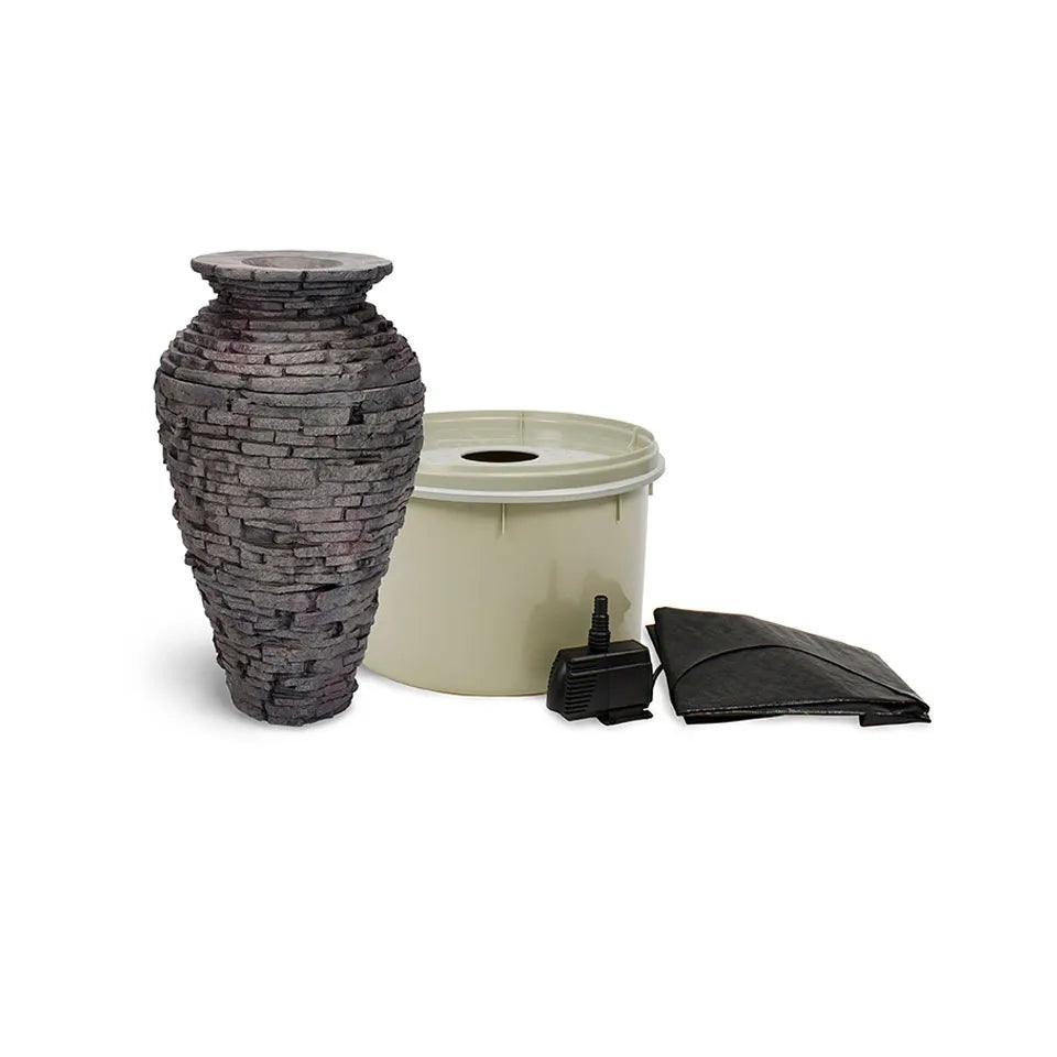 Small Stacked Slate Urn Fountain Kit - Outdoor Garden Water Feature for Patio, Yard, and Landscape Decor | Relaxing Water Sounds for Meditation & Backyard Ambience