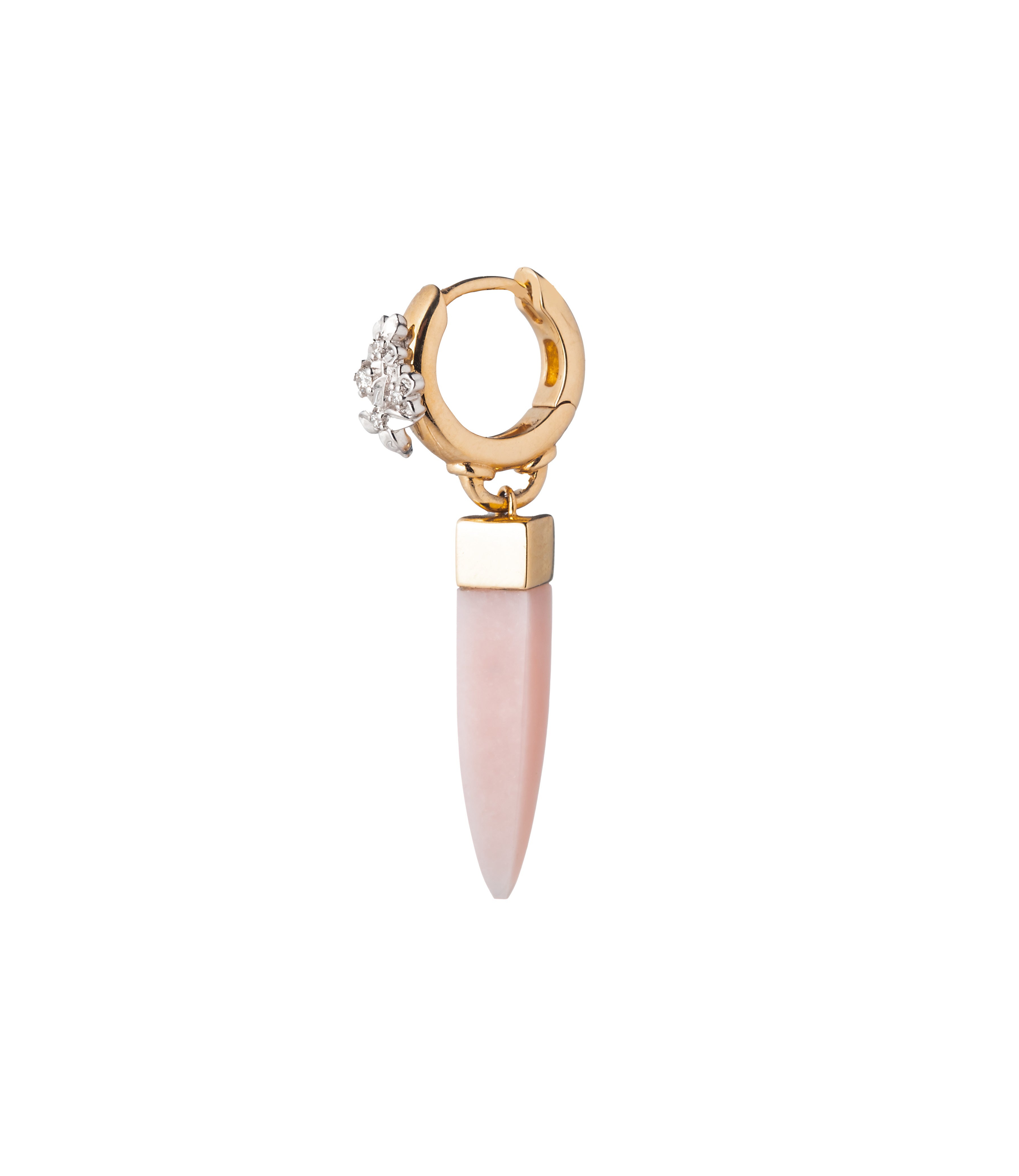 Pink Opal Thorn Ear Hoop - 14K Gold & Diamond Mixed Earrings for Women | Boho Chic Jewelry for Parties, Weddings & Everyday Wear