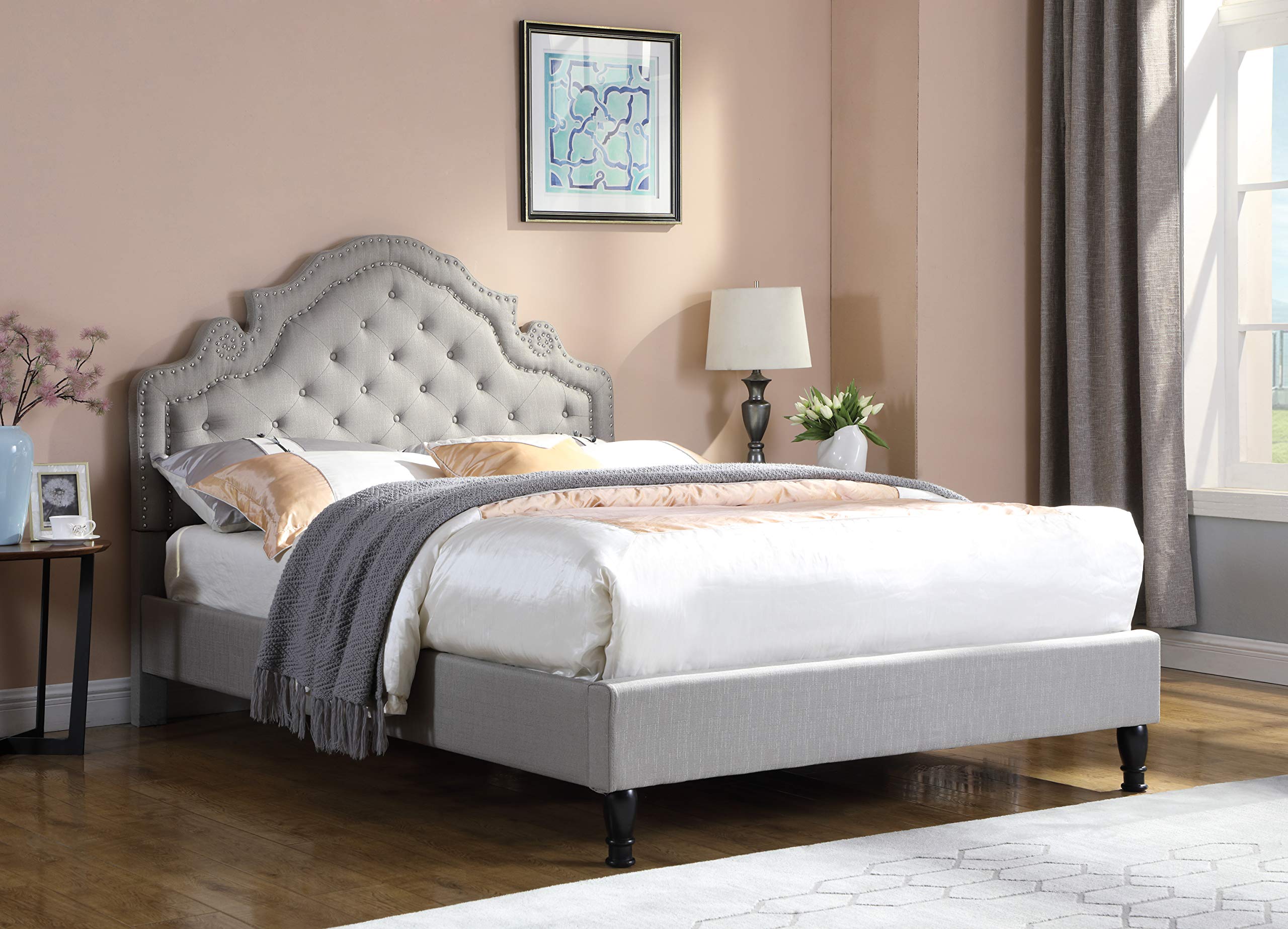 Best Ilena Upholstered Fabric Platform Bed King Size - Grey Modern Master Bedroom Furniture for Adults, Perfect for Contemporary Home Decor & Master Suite Setup