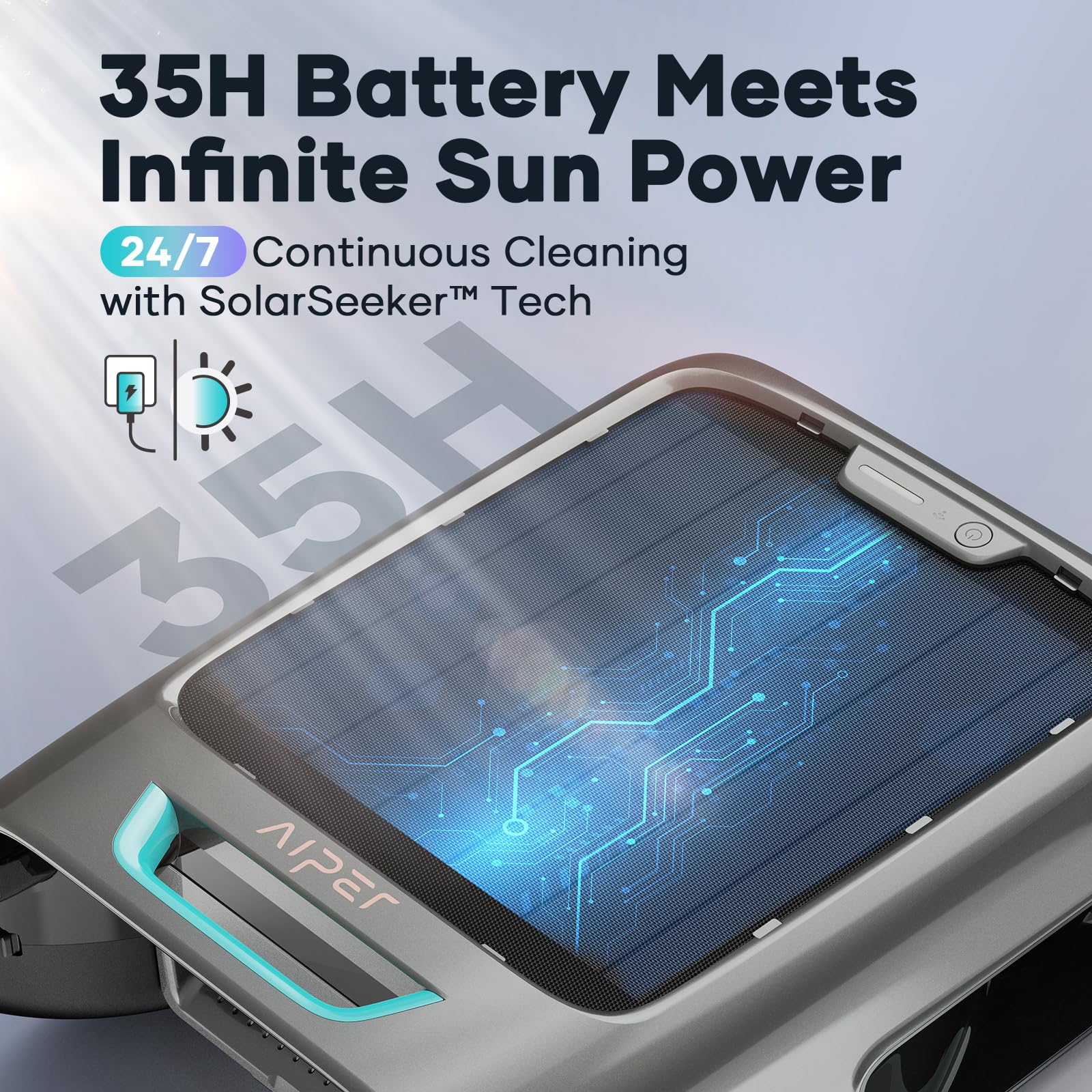 AIPER Surfer S2 Solar Pool Skimmer with APP Control, 24/7 Automatic Cleaning, Solar & Electric Dual Charging, Smart Obstacle Avoidance, for Inground/Above Ground Pools – Perfect for Backyard, Residential, and Vacation Homes