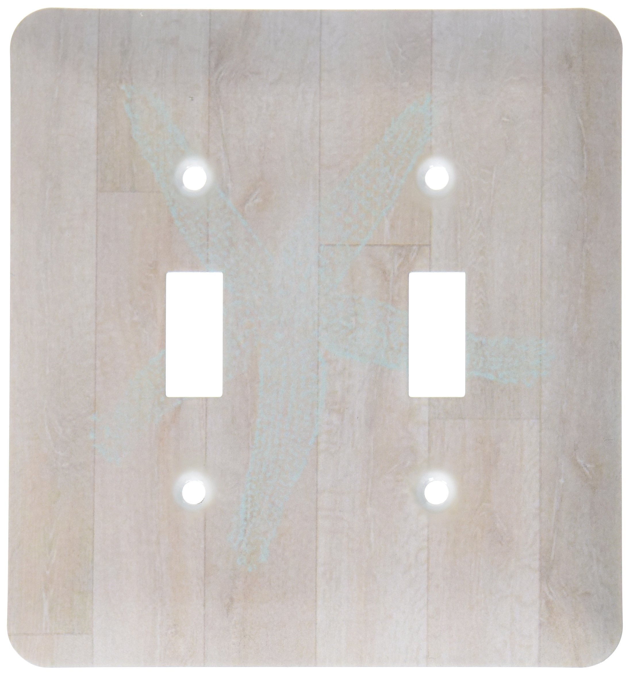 3D Printed Light Aqua Starfish on Distressed Wood - Double Toggle Switch Cover Plate - Coastal Home Decor for Bathroom, Kitchen & Beach House
