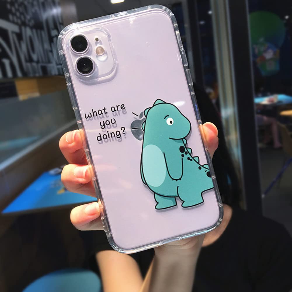 Durable Cartoon Dinosaur Couple Phone Case for iPhone 13 Pro Max/12/11/X/XS/XR/7/8 Plus/SE - Shockproof Soft TPU Clear Cover with Cute Animal Design - Perfect for Couples Gift & Everyday Protection