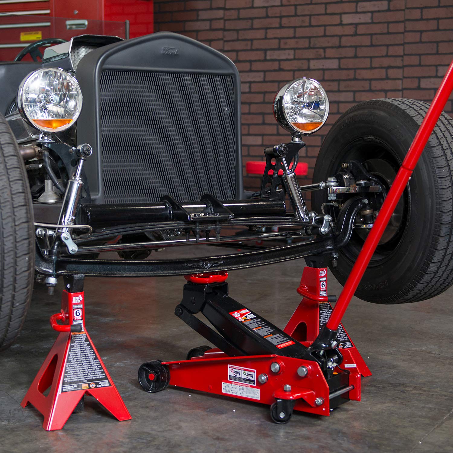 Torin T46202 6 Ton (12,000 lb) Capacity Steel Jack Stands - Heavy Duty Red Car Jack Stands for Vehicle Support, Auto Repair & Maintenance - 1 Pair