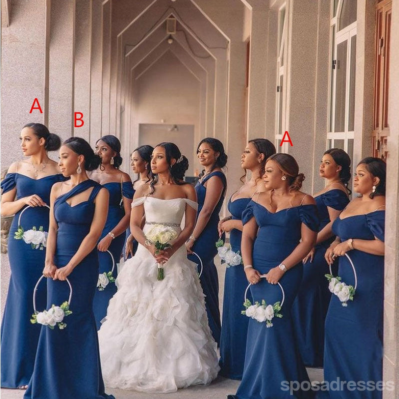 Elegant Mismatched Blue Mermaid Bridesmaid Dresses - Sleeveless Long Formal Gowns for Weddings & Special Occasions | WG1602