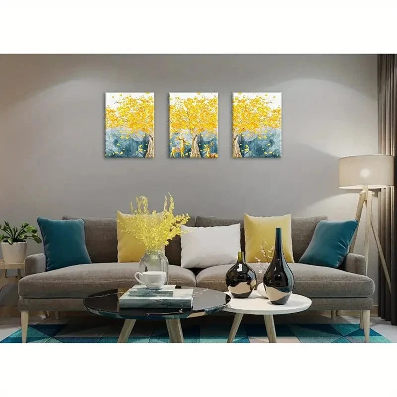 3-Piece Modern Abstract Deer & Floral Metal Wall Art - Ready to Hang Home Decor for Living Room, Bedroom & Office - Perfect for Gifts & Interior Design