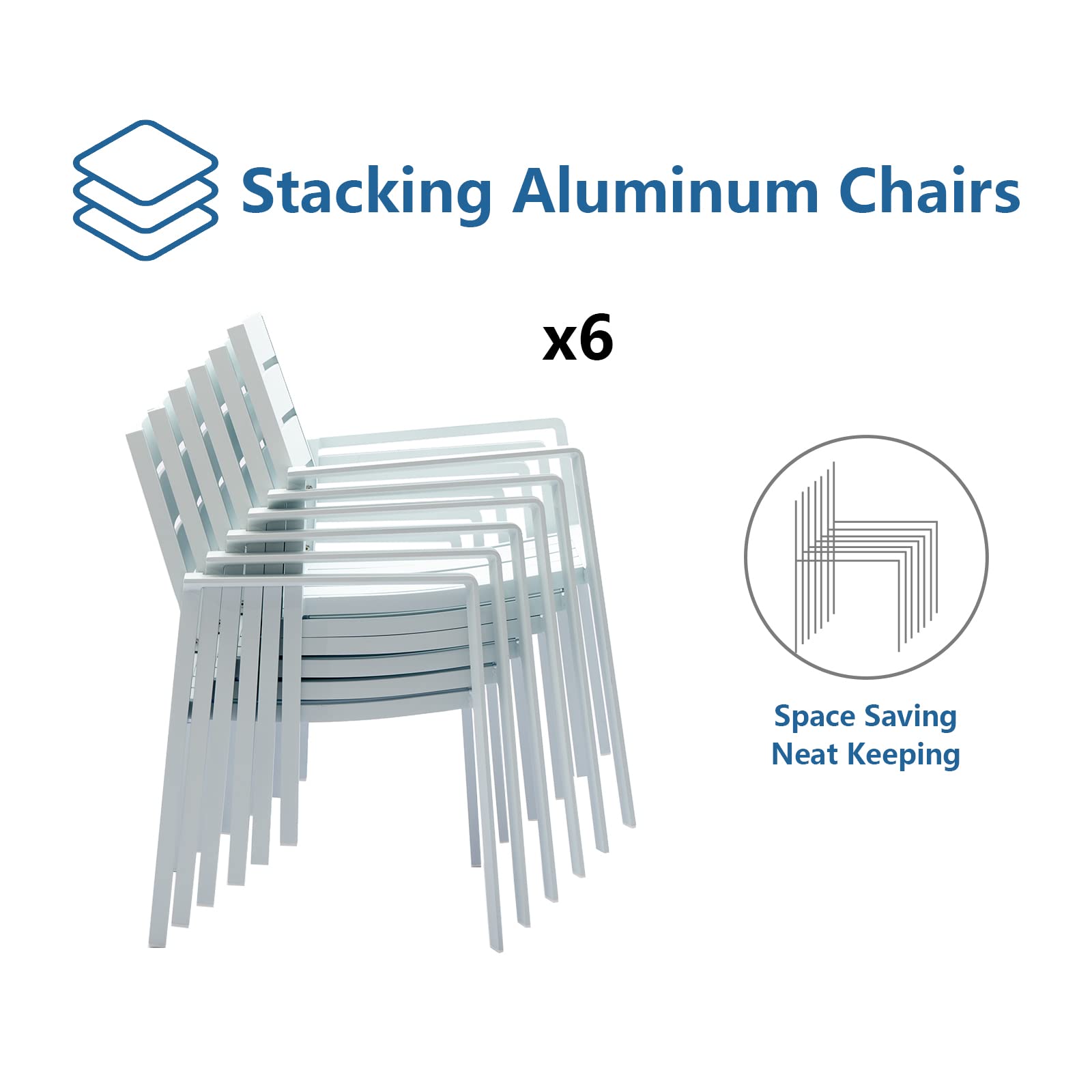 6-Piece Patio Dining Chairs Set - Stackable Outdoor Aluminum Frame Armchairs with Wide Seats for Backyard, Garden, Poolside - Weather-Resistant White Frame (Perfect for Outdoor Entertaining & Dining)