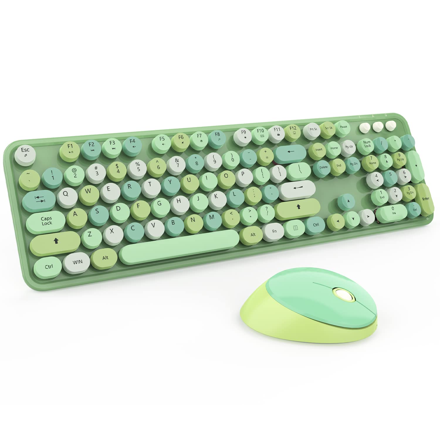 KOOTOP Retro Green Wireless Keyboard and Mouse Set - 2.4G Ergonomic Round Keycap Combo for PC, Mac, Laptop & Tablet - Perfect for Home Office, Gaming & Creative Workspaces (Green)