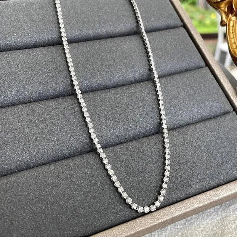 18K White Gold 4CT Real Diamond Tennis Necklace for Women - 40cm Length, Au750 - Perfect for Senior Banquet, Wedding, Party & Special Occasion Jewelry Gift