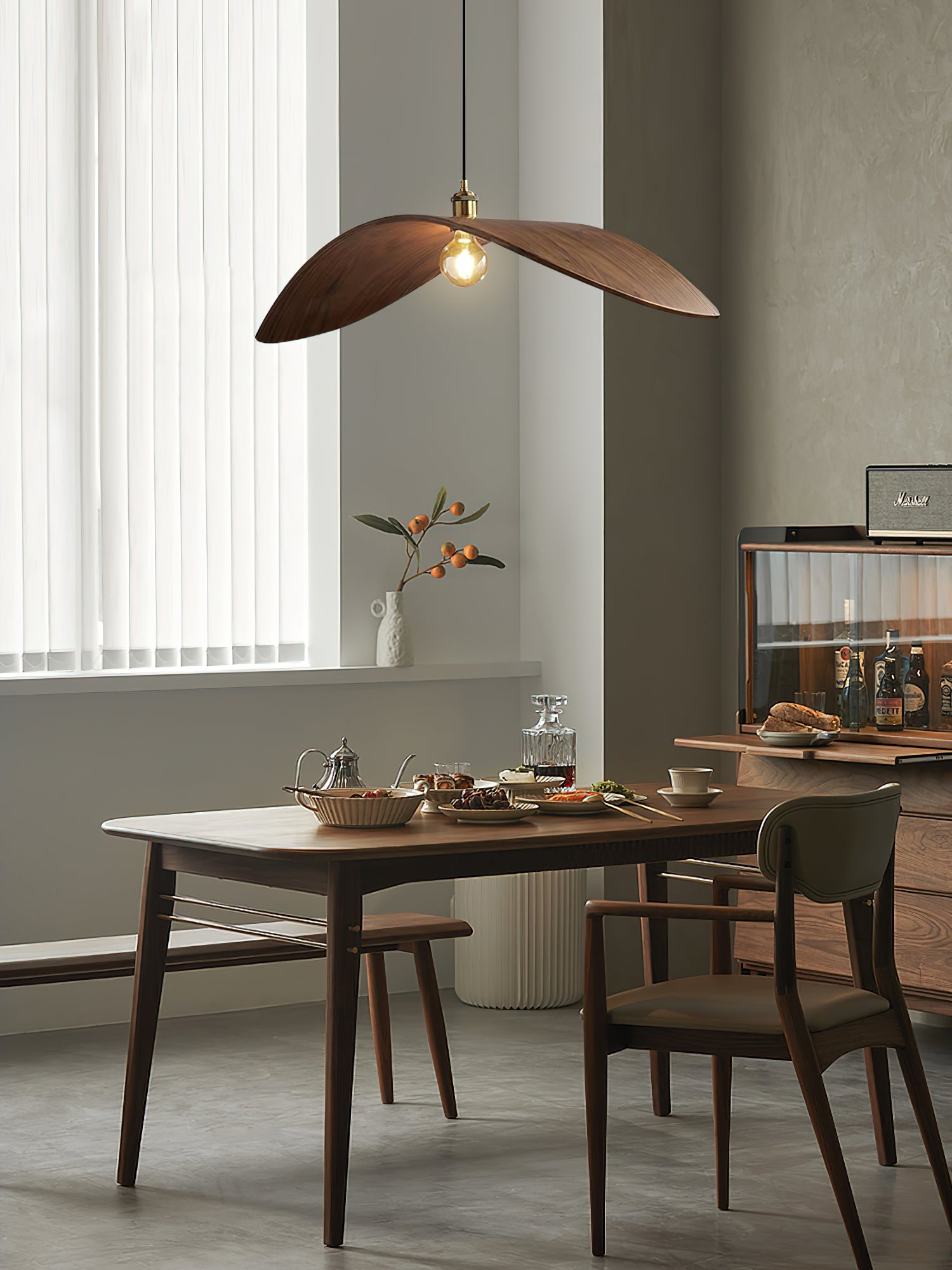 Handmade Curve Wooden Pendant Light - Modern Scandinavian Style Hanging Lamp for Dining Room, Kitchen Island & Bedroom Decor