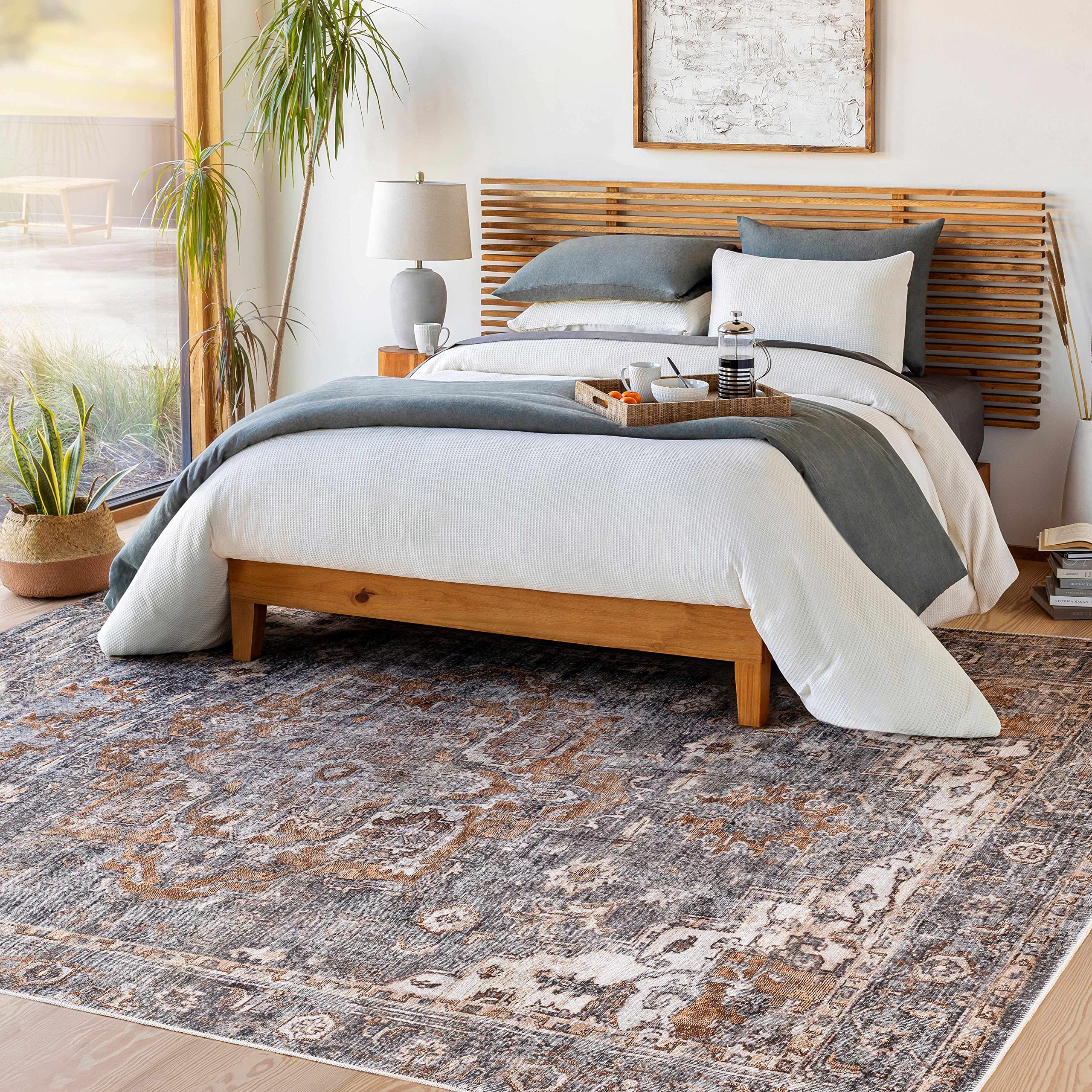 Hauteloom Lagangilang Machine Washable Area Rug for Living Room & Bedroom - Soft Beige, Brown, Gray Modern Design - 7'10
