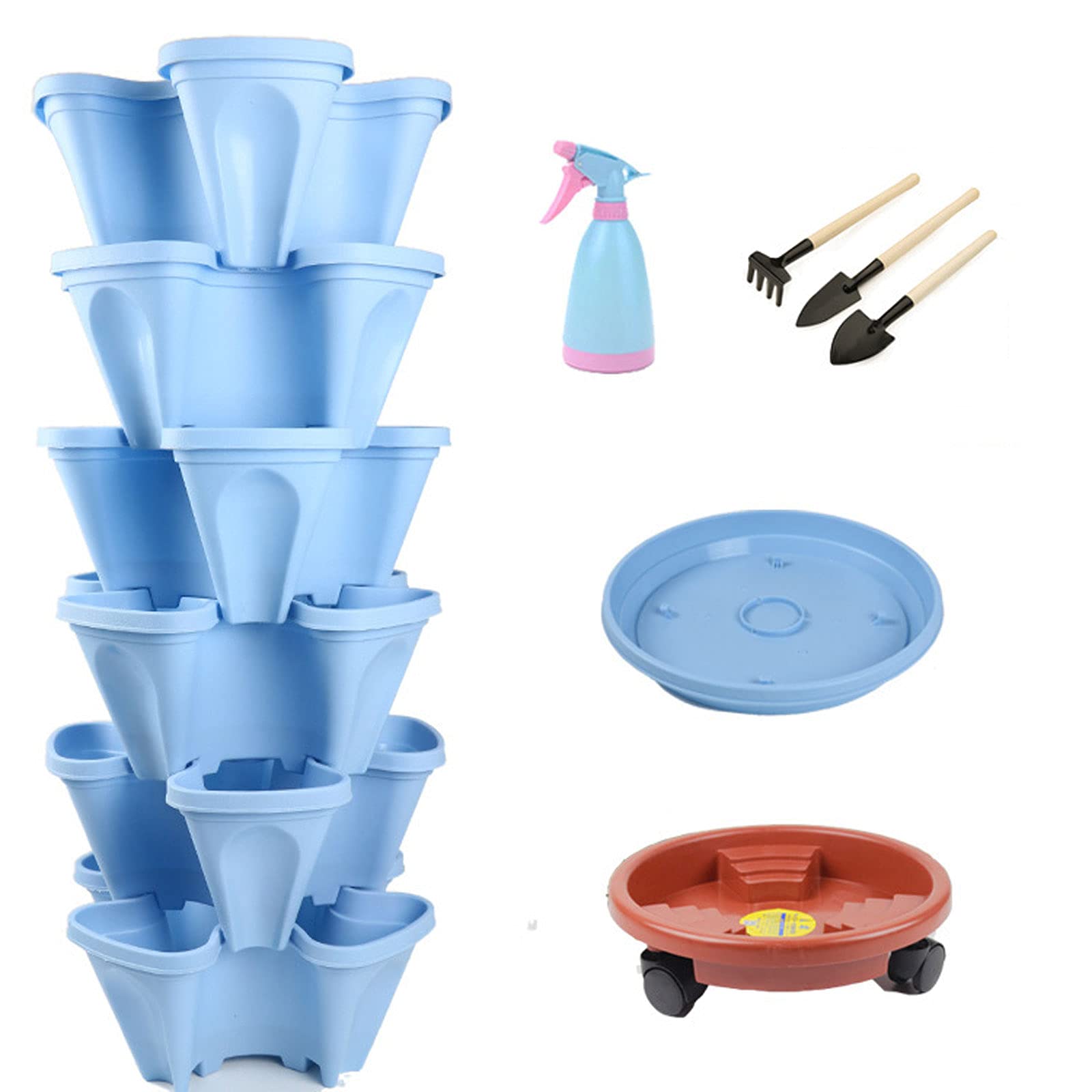6-Tier Stackable Vertical Garden Planter - Self-Watering Flower Pot Stand for Strawberries, Herbs & Plants | Space-Saving Blue 3-Petal Design | Perfect for Balcony, Patio & Indoor Gardening