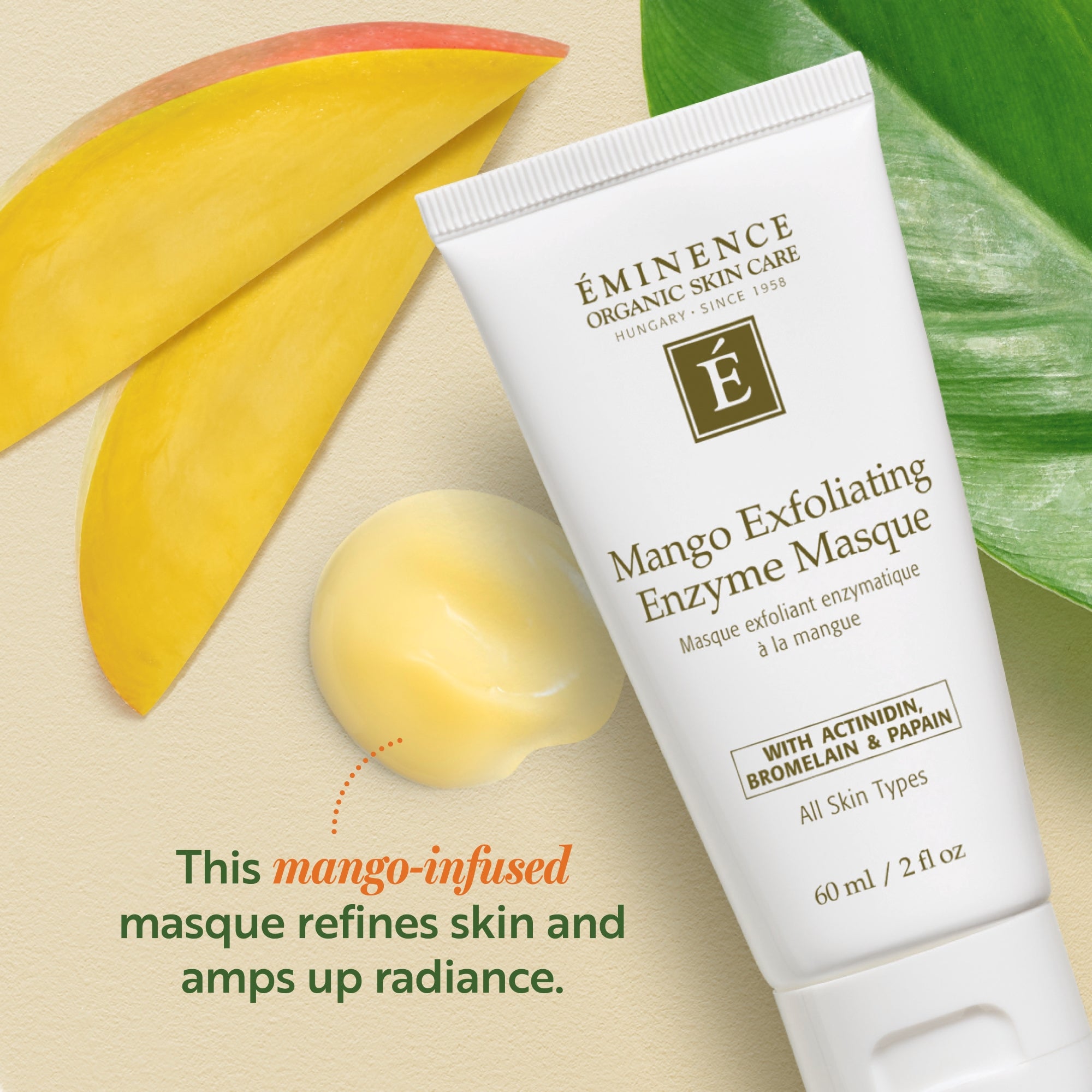 Eminence Organics Mango Exfoliating Enzyme Mask - Brightening & Exfoliating Face Mask for Glowing Skin - Perfect for Spa Day & Skincare Routine