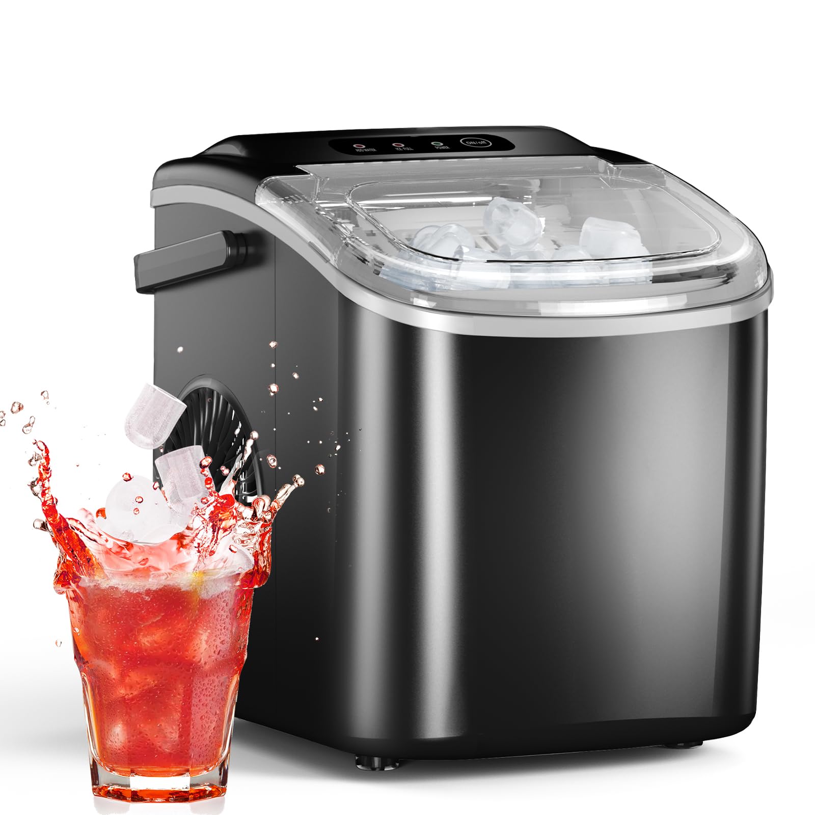 Portable Countertop Ice Maker Machine - 9 Ice Cubes in 8 Minutes, 26.6Lbs/Day, Self-Cleaning with Ice Scoop & Basket - Compact & Efficient for Home, Office, Kitchen, RV, Parties (Black)