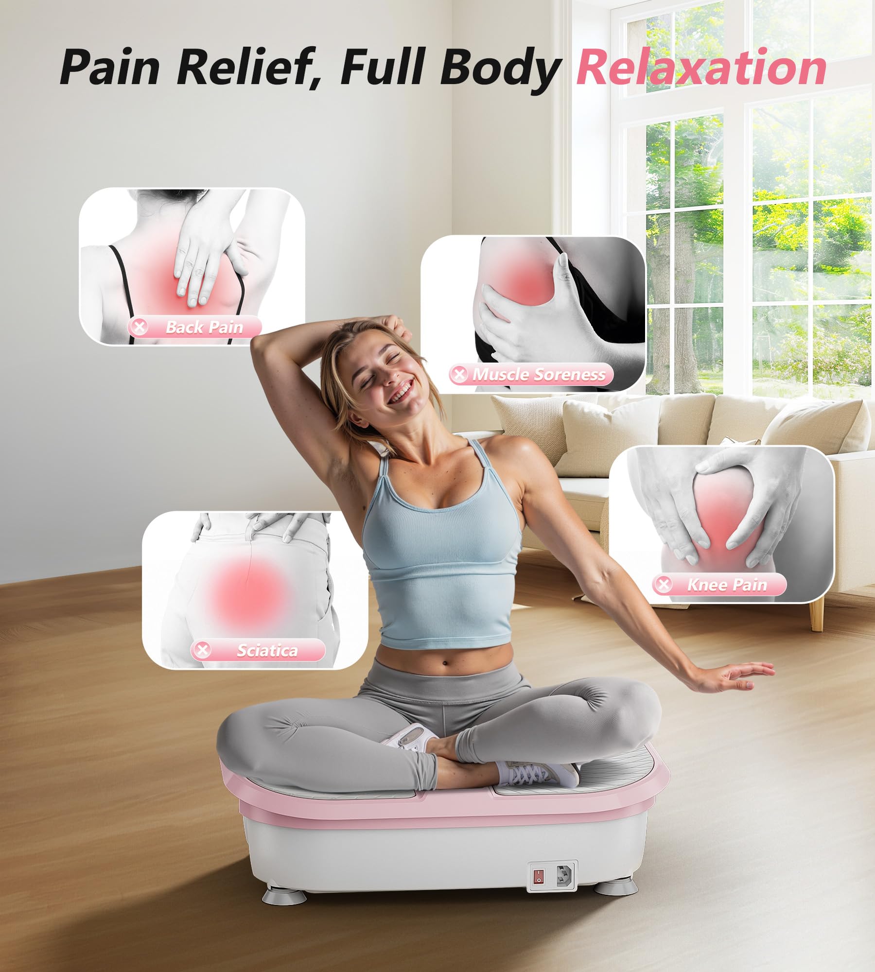 Vibration Plate Exercise Machine for Weight Loss & Muscle Toning - Power Plate Platform with Resistance Bands for Lymphatic Drainage, Recovery & Home Workouts - Perfect for Fitness, Rehab & Relaxation