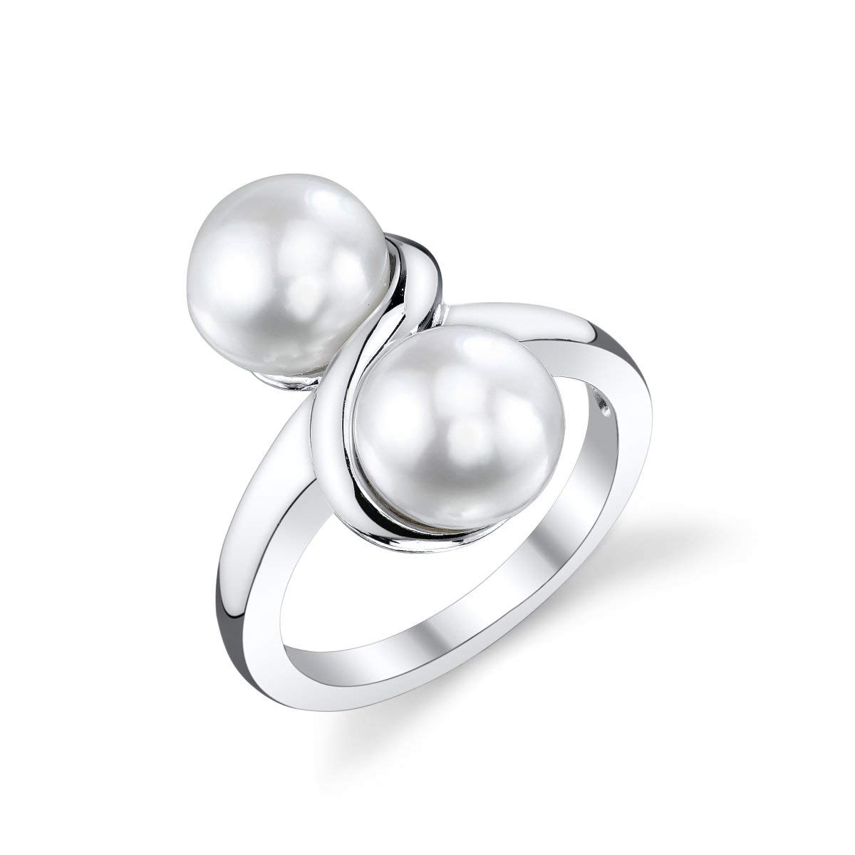 7-8mm Genuine White Freshwater Cultured Pearl Double Ring for Women - Elegant Jewelry Gift for Anniversary, Wedding & Special Occasions