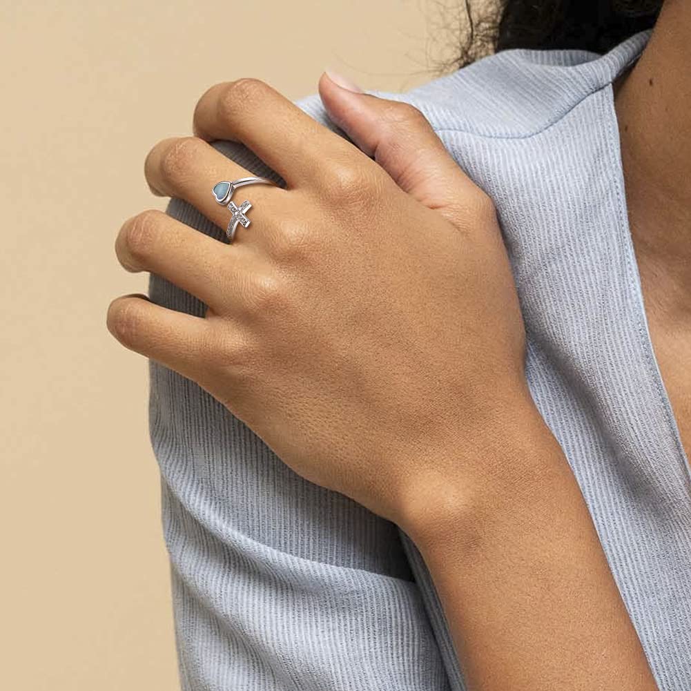 Faith Hope Love Cross Ring - 925 Sterling Silver Adjustable Christian Jewelry for Women with Opal CZ Stones | Inspirational Gift for Baptism, Church, Weddings & Everyday Wear