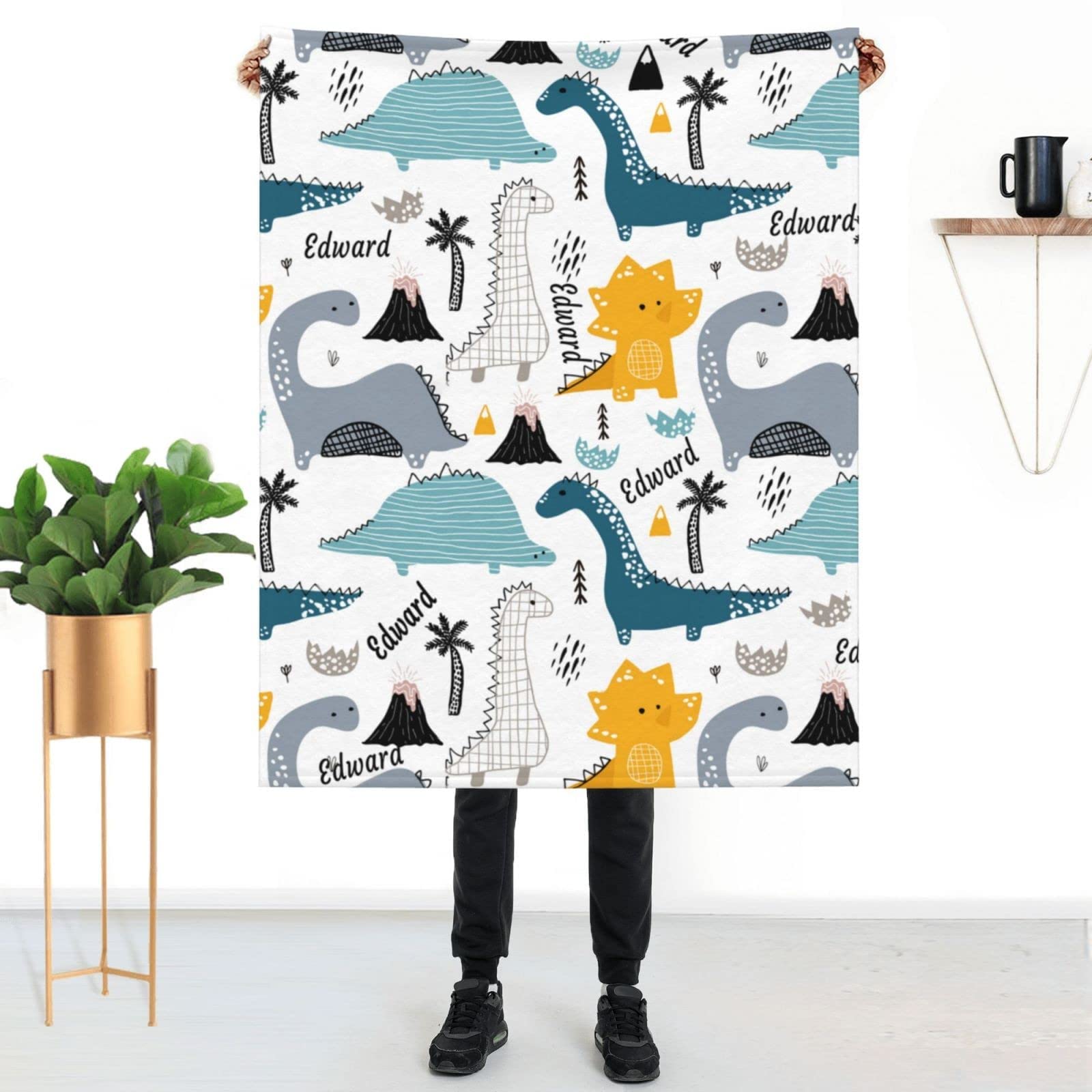 Personalized Baby Blankets with Name - Soft Monogrammed Swaddle Blankets for Newborn Boys & Girls - Custom Dinosaur Design Baby Shower Gift - Perfect for Nursery, Photo Shoots & Travel