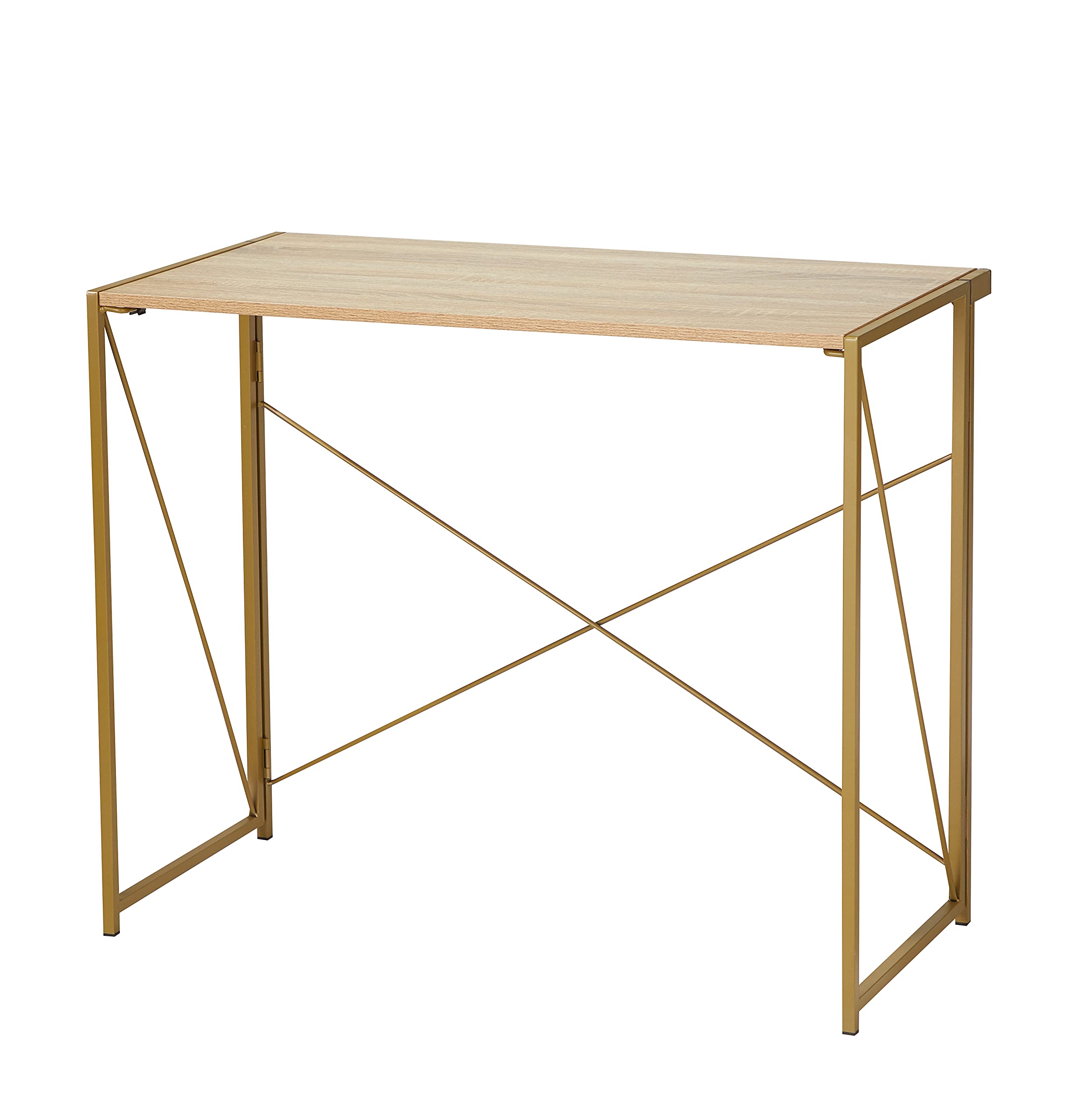 Foldable Computer Desk for Small Spaces - Urban Lifestyle Home Office Desk in Wood & Gold Finish | Perfect for Apartments, Dorms & Workspaces