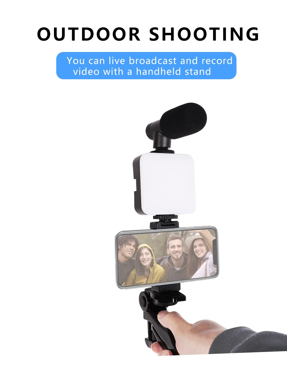Samadex Vlogging Kit - Portable Microphone with LED Light & Stand for Smartphone Recording - Perfect for YouTube & TikTok Videos