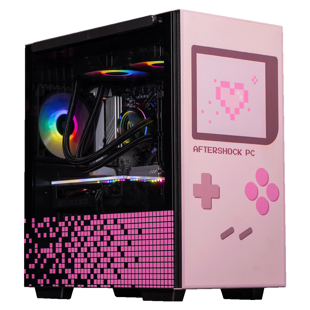 Aftershock Pixel Heart Pink Gaming Desktop PC - AMD Ryzen 5 7500F Processor, NVIDIA RTX 4060 Graphics - Perfect for Esports, Streaming & Content Creation