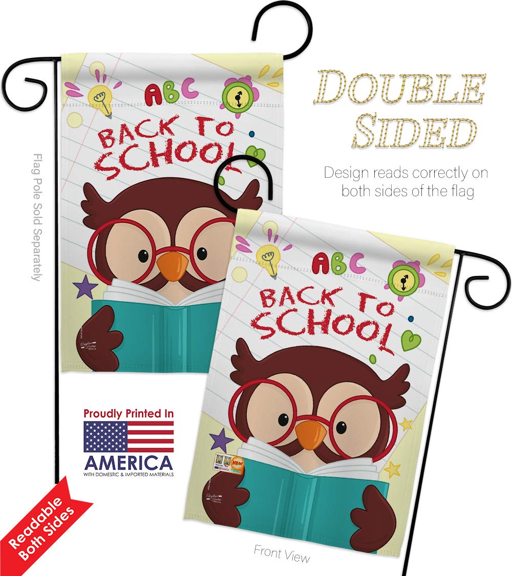 Double-Sided Owl Garden House Flags Kit - 28x40 Inch Back to School Decor, First Day Bus Supplies, Teacher & Student Classroom Gifts - Made in USA | Perfect for Yard, Garden, and School Events Decoration