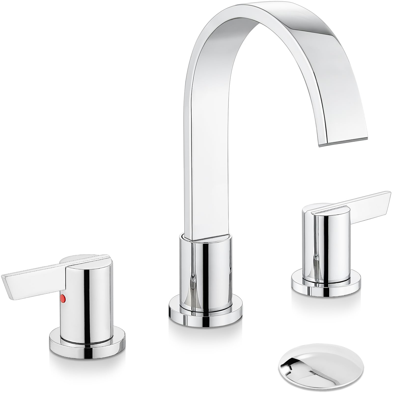 Midanya 8 Inch Widespread Bathroom Sink Faucet - Waterfall Design 3 Hole 2 Handle Modern Vanity Faucet with Pop Up Drain & Supply Lines - Polish Chrome Finish for Bathroom, Powder Room & Guest Bath Decor