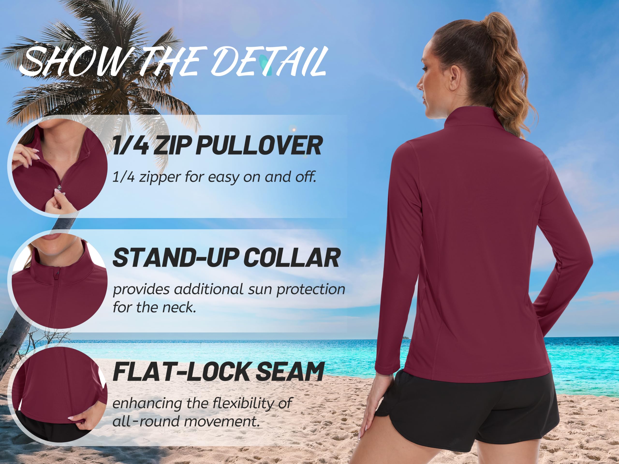 TACVASEN Women's UPF 50+ UV Protection Quarter Zip Pullover Long Sleeve Shirt - Golf, Workout & Outdoor Activewear Top for Sun Protection & Comfort