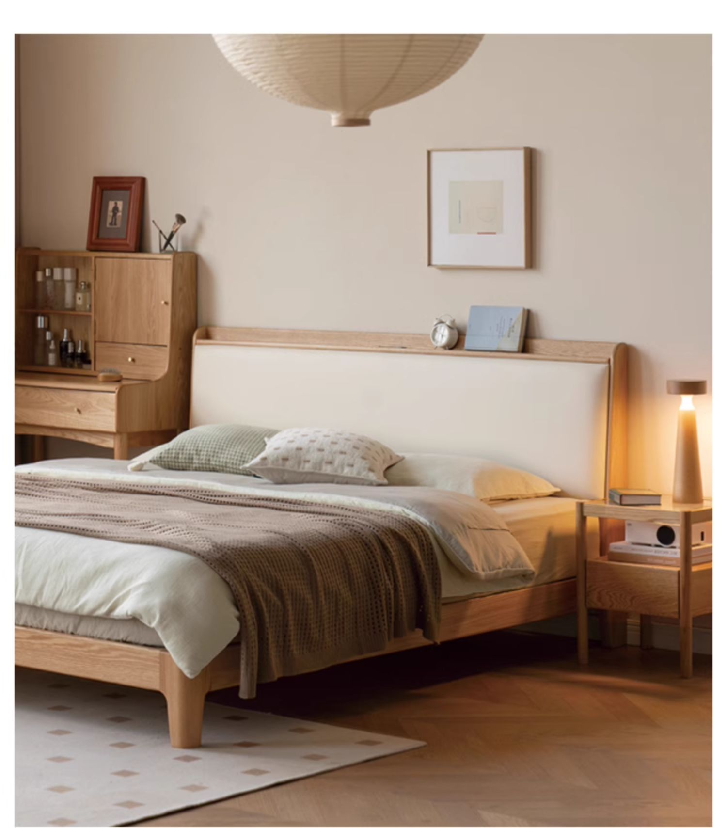 Solid Oak Wood Modern Minimalist Bed Frame - Durable & Stylish for Bedroom, Guest Room, or Studio Apartment