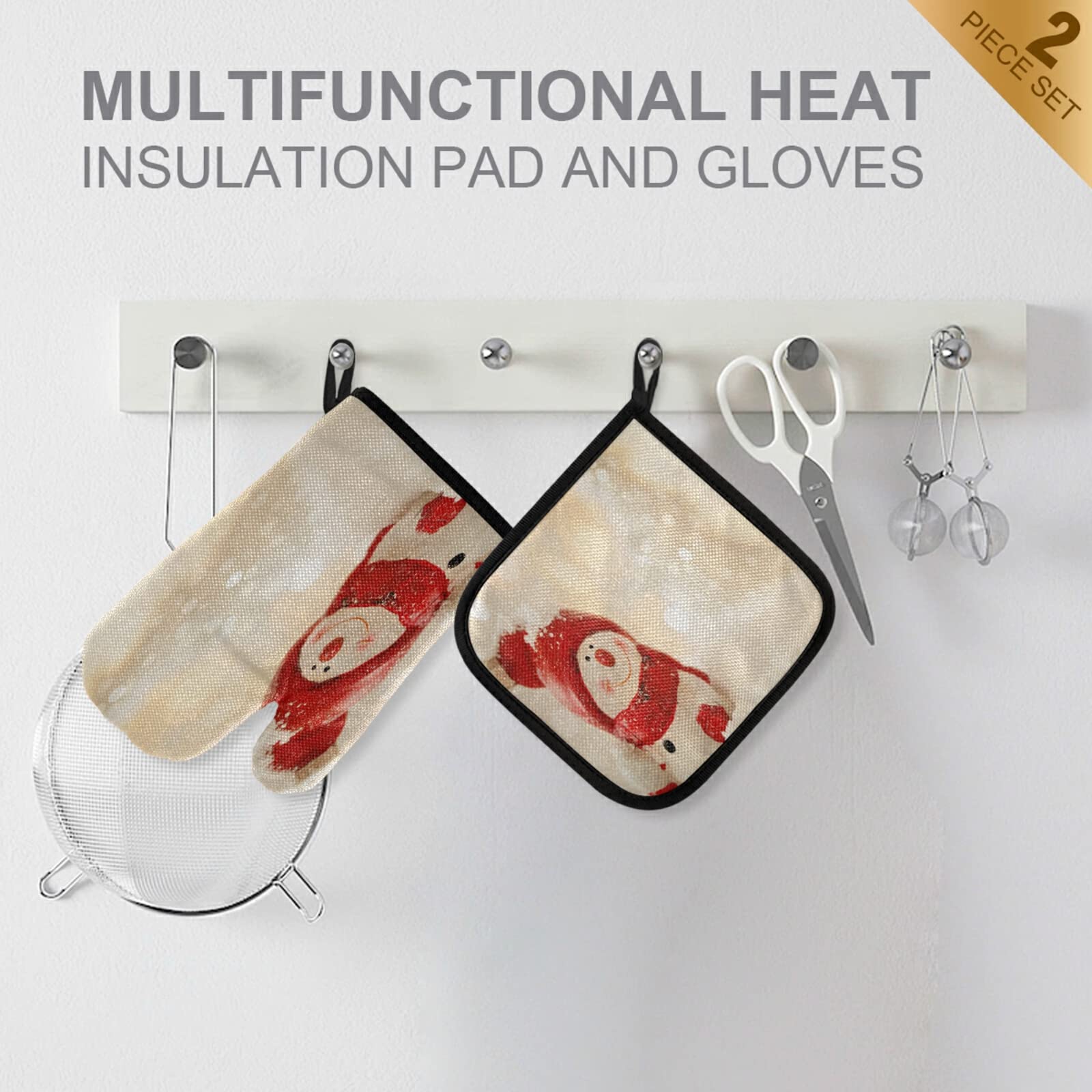 QUGRL Christmas Snowman Oven Mitts & Pot Holders Set - Heat Resistant Kitchen Gloves for Baking, Cooking & BBQ - Festive Winter Holiday Decor for Home & Kitchen