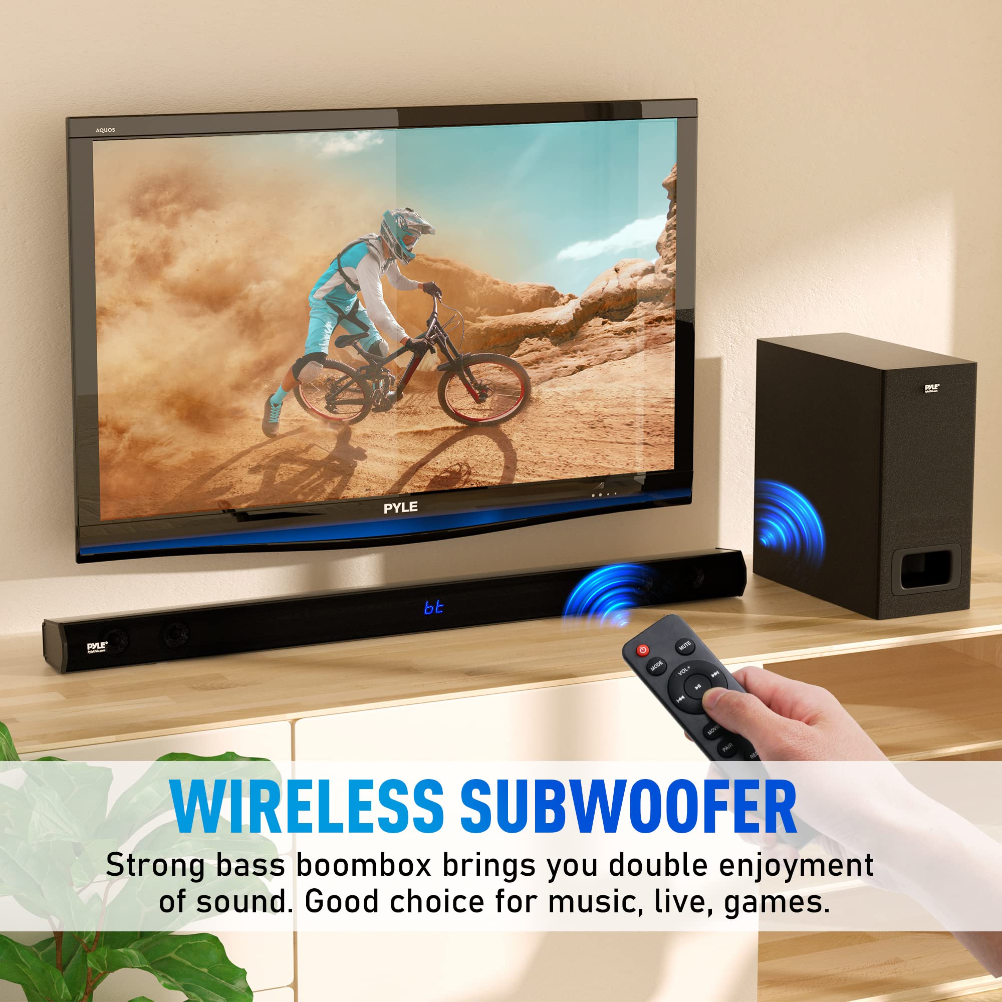 PyleUSA 2.1 Channel 500W Bluetooth Soundbar with Wireless Subwoofer - 35