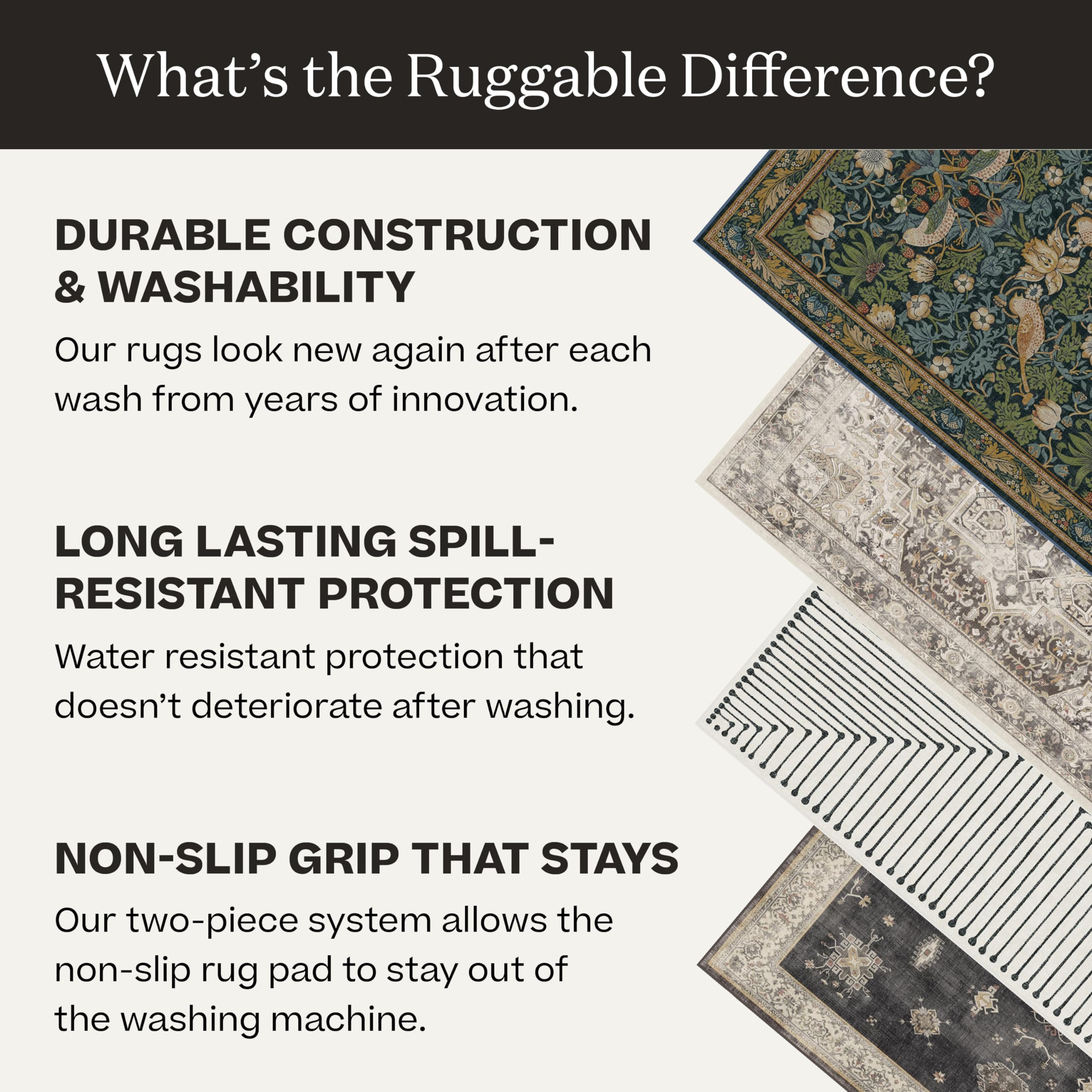 Ruggable Washable 8x10 Large Area Rug | Damali Black & White Pattern | Premium Non-Slip Living Room, Bedroom, Kitchen Rug | Office & Classroom Carpet with Gripper Pad | Perfect for High-Traffic Areas & Pet-Friendly Homes