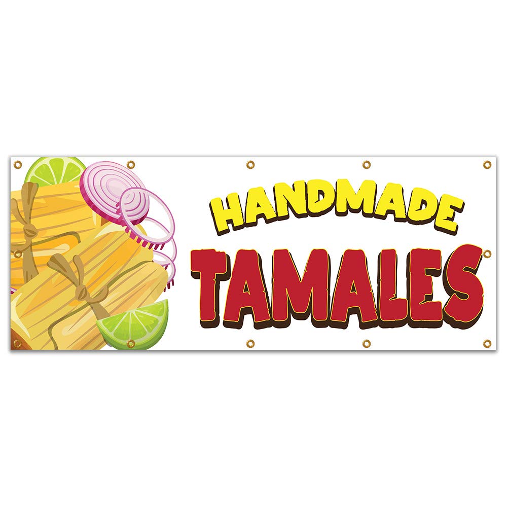 Handmade Tamales 120-Inch Banner for Concession Stands & Food Trucks - Single-Sided Vinyl Sign for Outdoor Events, Festivals & Street Food Businesses