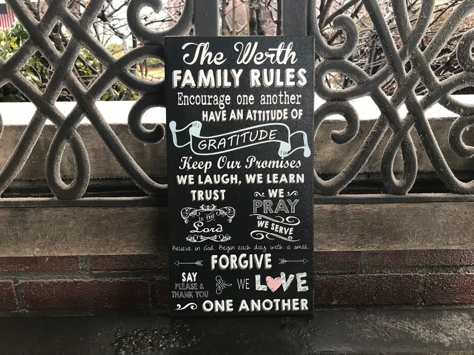 Personalized Family Rules Sign - Custom Wall Decor Plaque & Canvas Art - Unique Christmas, Birthday, Housewarming & Bridal Shower Gift Idea - Perfect for Home, Nursery & Wedding Decor